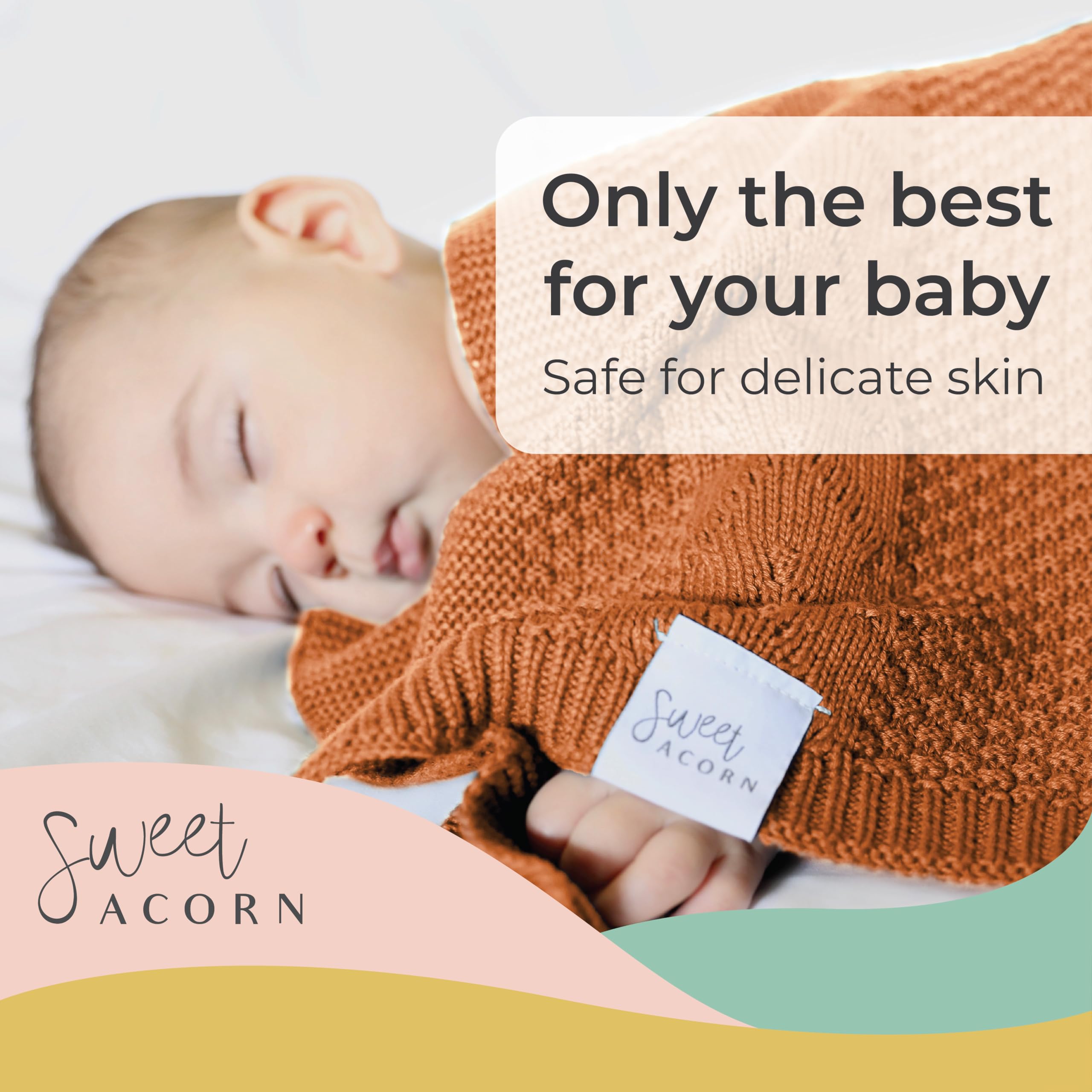 Organic Cotton Sweet Acorn Cable Knit Baby Blanket - Soft Receiving Blanket for Crib, Stroller & Nursery | Sunset Orange | Perfect for Newborn Gifts, Photo Shoots & Cozy Swaddling