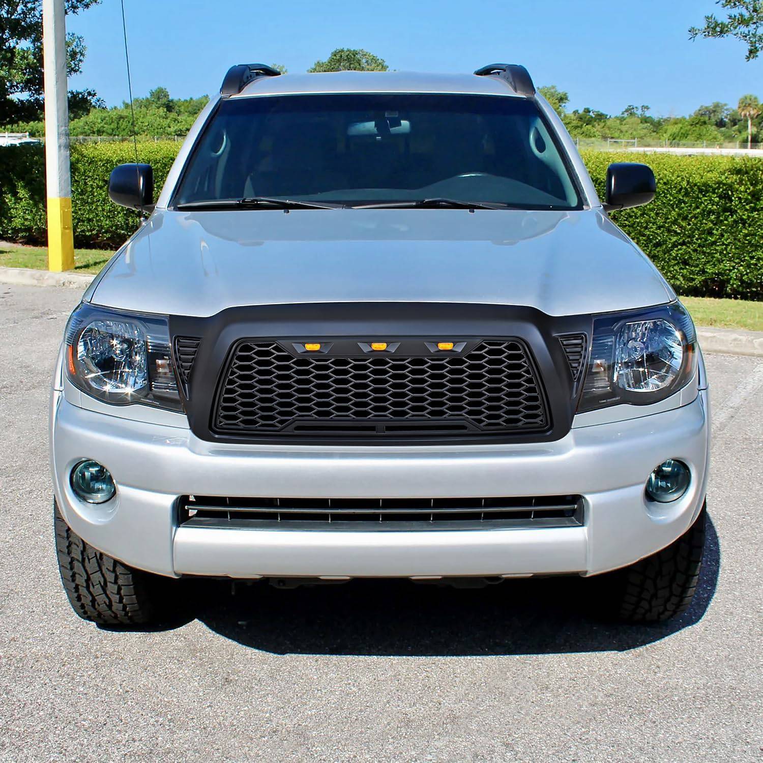 2005-2011 Toyota Tacoma Front Grille Replacement - Matte Black Mesh Grille with LED Lights | Upgrade Your Truck's Style & Visibility for Off-Road Adventures