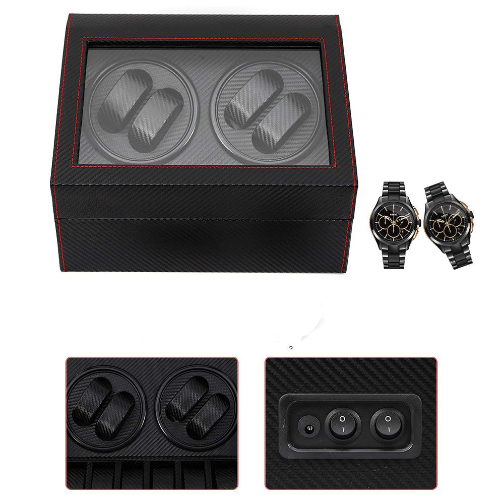 Premium Automatic Watch Winder Display Case - 4+6 Watch Capacity with Silent Rotation, Genuine Leather & Wood Construction - Perfect for Watch Collectors & Luxury Storage (Black) | Ideal for Home Display, Office Decor & Watch Collection Preservation