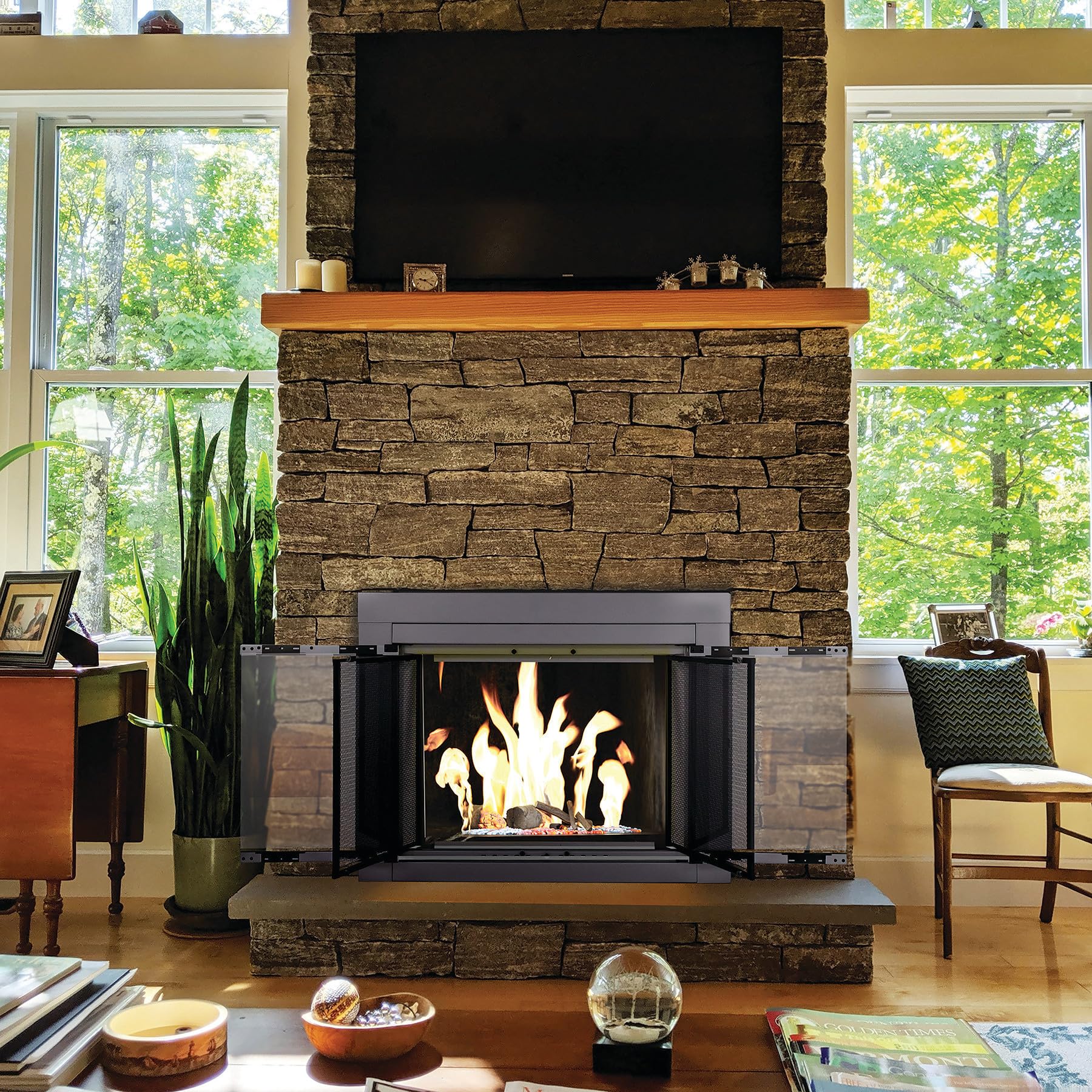Pleasant Hearth Alpine Collection Fireplace Glass Door - Tempered Glass Fireplace Screen for Wood Burning Stoves - Perfect for Living Room, Patio & Cabin Heating Safety