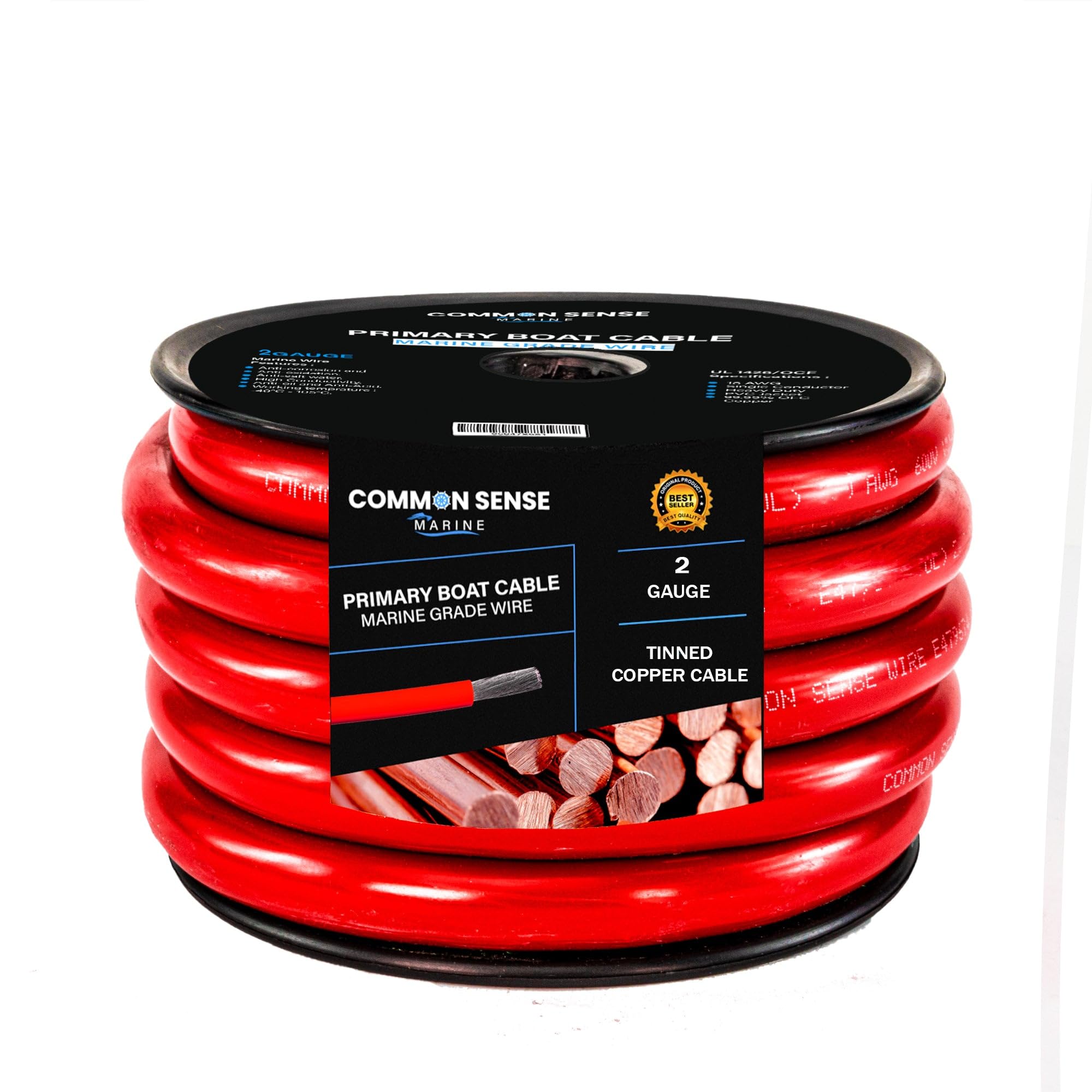 2 Gauge Primary Boat Cable - 16 ft Marine Grade Tinned Oxygen-Free Copper Wire - 2 AWG UL 1426 Standard PVC Wire for Boats, Automotive, Speakers, Campers & Trailers - Perfect for Marine Electrical Systems, Car Audio Installations, and RV Wiring