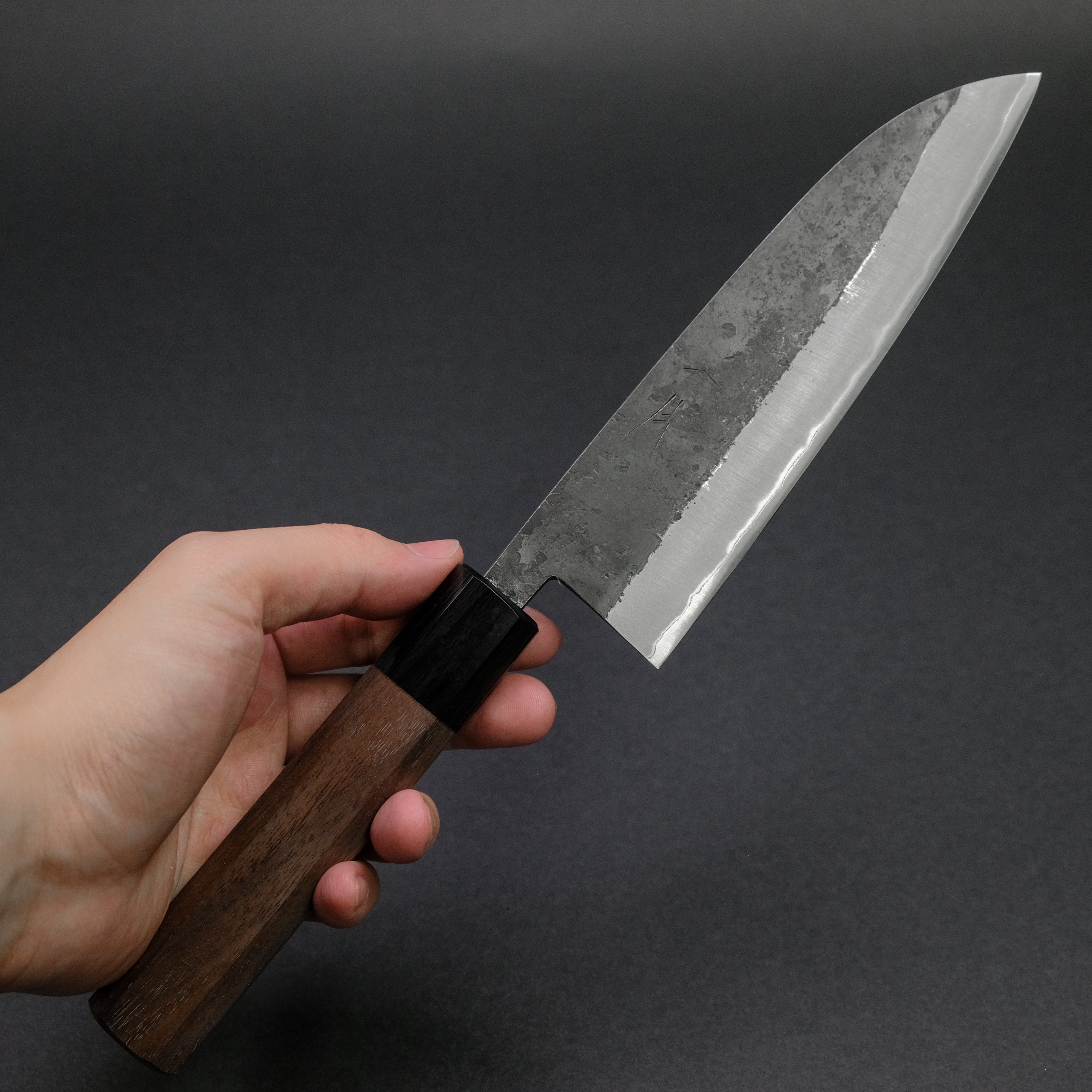 Hitohira Harima Forged Blue Super Stainless Clad Santoku Knife with Walnut Handle - Premium Japanese Chef Knife for Slicing, Dicing & Chopping Vegetables, Meat & Fish