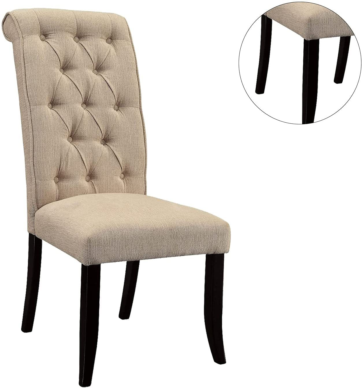 Contemporary Rustic Style Beige Fabric Upholstered Tufted Dining Chairs, Set of 2 - Perfect for Kitchen, Breakfast Nook & Farmhouse Dining Room Decor