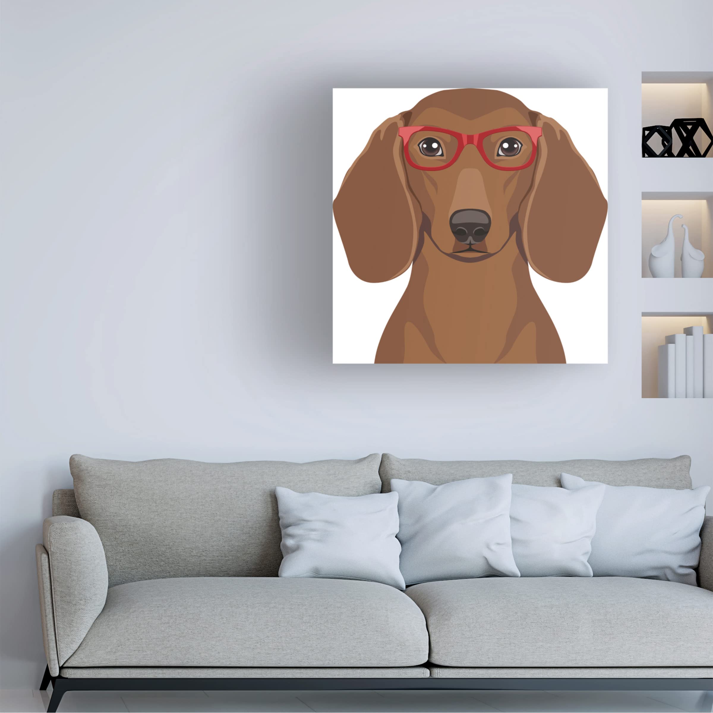 Trademark Fine Art 'Dachshund Wearing Hipster Glasses' Canvas Wall Art Print - Modern Dog Lover Home Decor for Living Room, Bedroom & Office