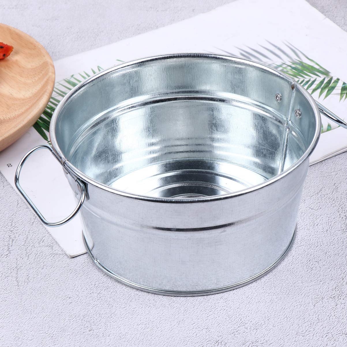 DOITOOL Mini Metal French Fries Bucket - Silver Tinplate Snack Serving Container with Handles for Parties, Picnics & Home Use | Ice Bucket, Food Storage & Decorative Pail