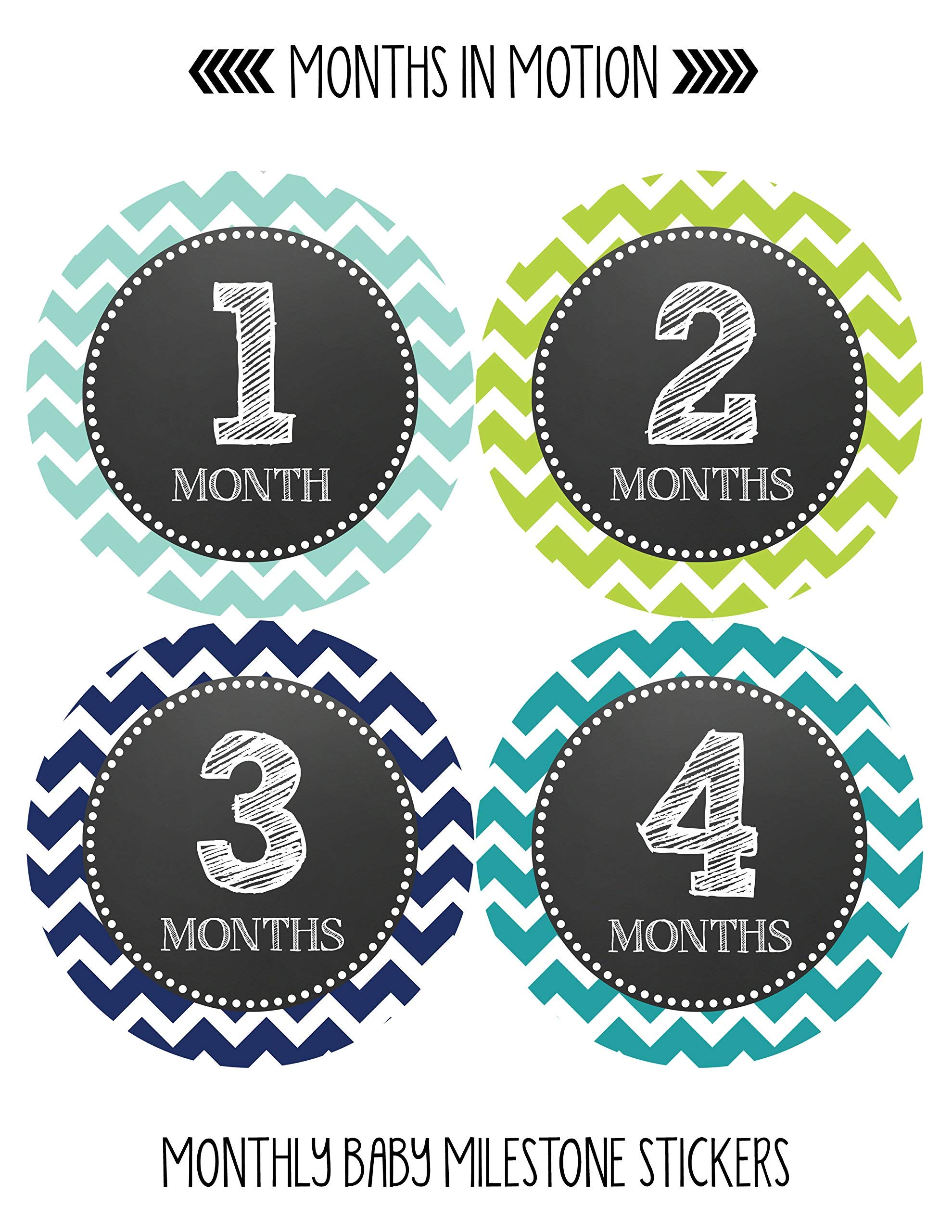 Baby Monthly Milestone Stickers for Newborn Boys - Adhesive Photo Props for First Year Growth Tracking - Perfect for Baby Shower Gifts, Monthly Photos & Scrapbooking