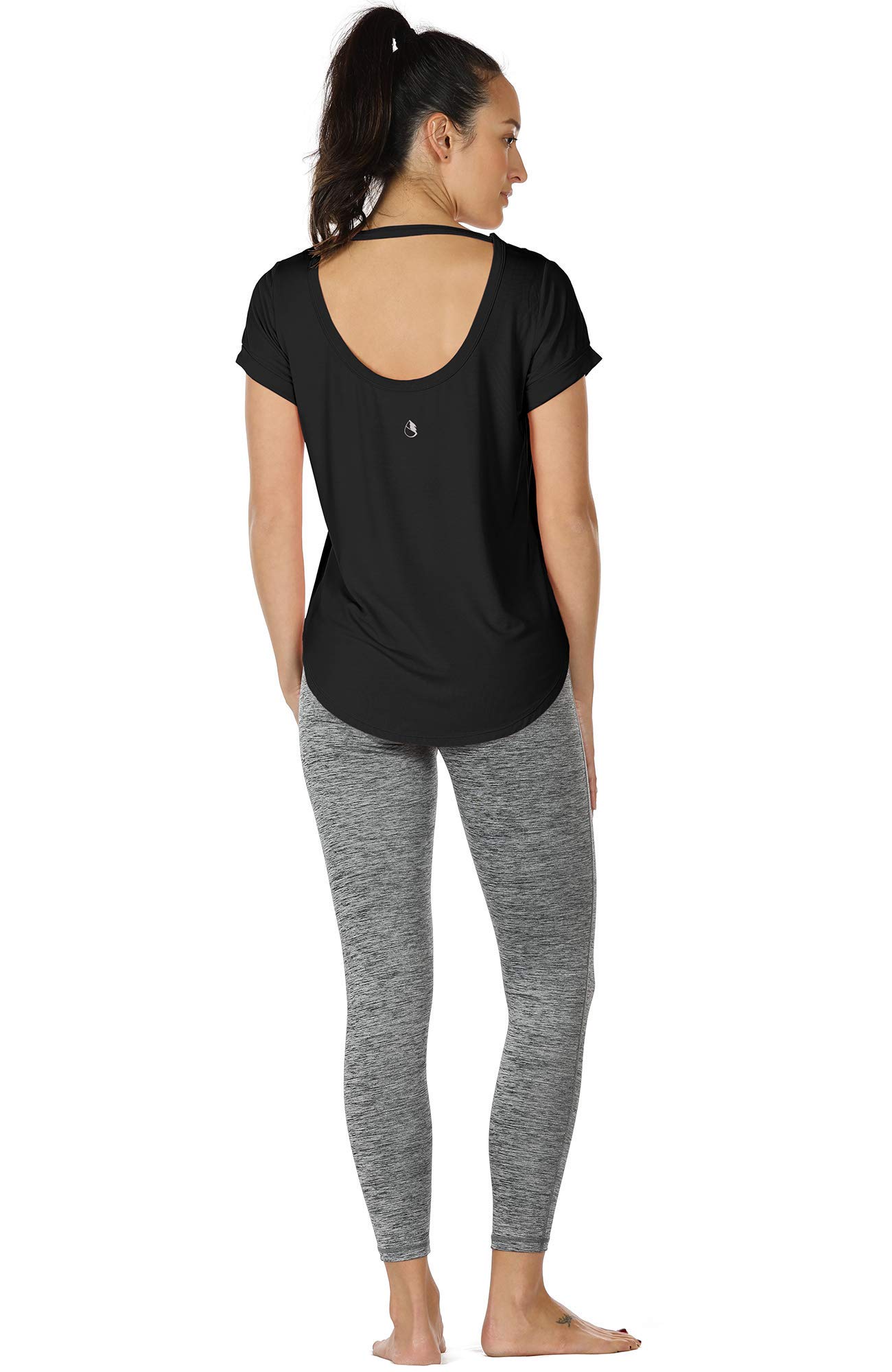 icyzone Women's Open Back Yoga Shirts - Breathable Workout Tops, Athletic Short Sleeve Running Tees, Loose Fit Activewear for Yoga, Gym & Outdoor Sports
