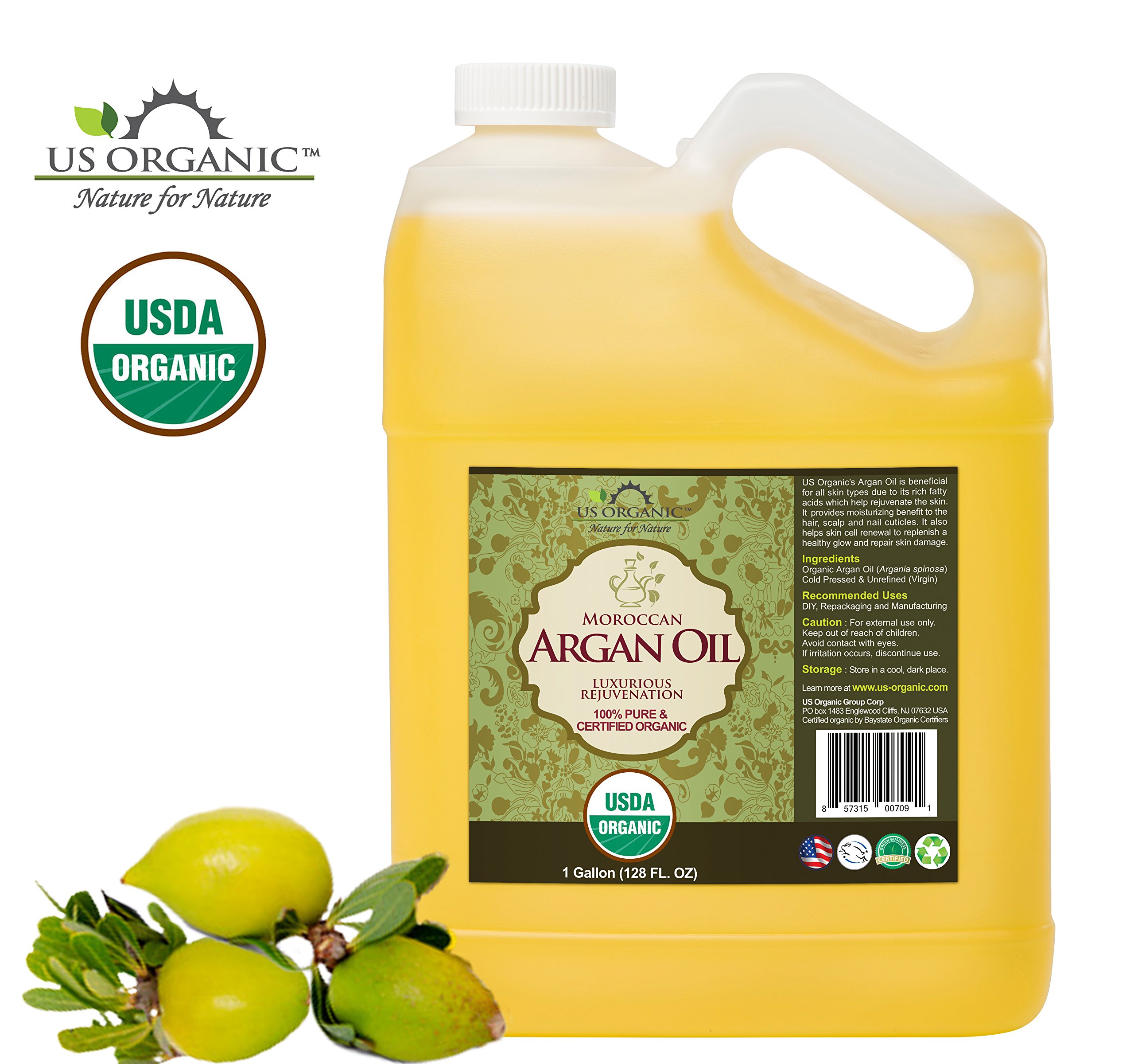 Organic Moroccan Argan Oil 1 Gallon (128 oz) - USDA Certified, 100% Pure & Natural, Cold Pressed, Unrefined - Premium Hair & Skin Care for DIY Beauty Products, Massage Oils & Small Manufacturers