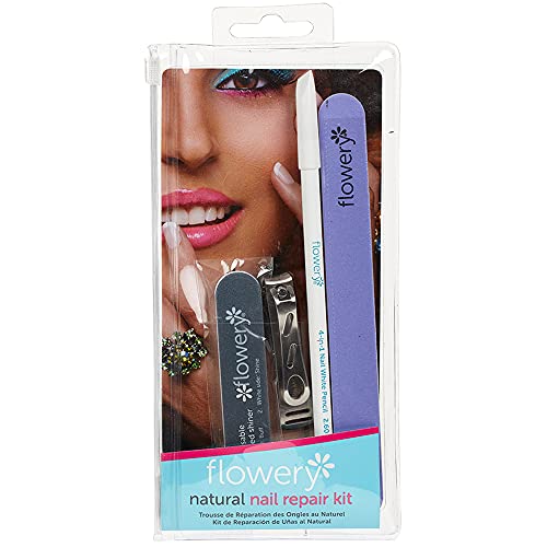 Flowery Natural Nail Repair Kit - UV Nail File, Clipper, 4-in-1 Nail Whitener & Professional Buffer for At-Home Manicures & Nail Care