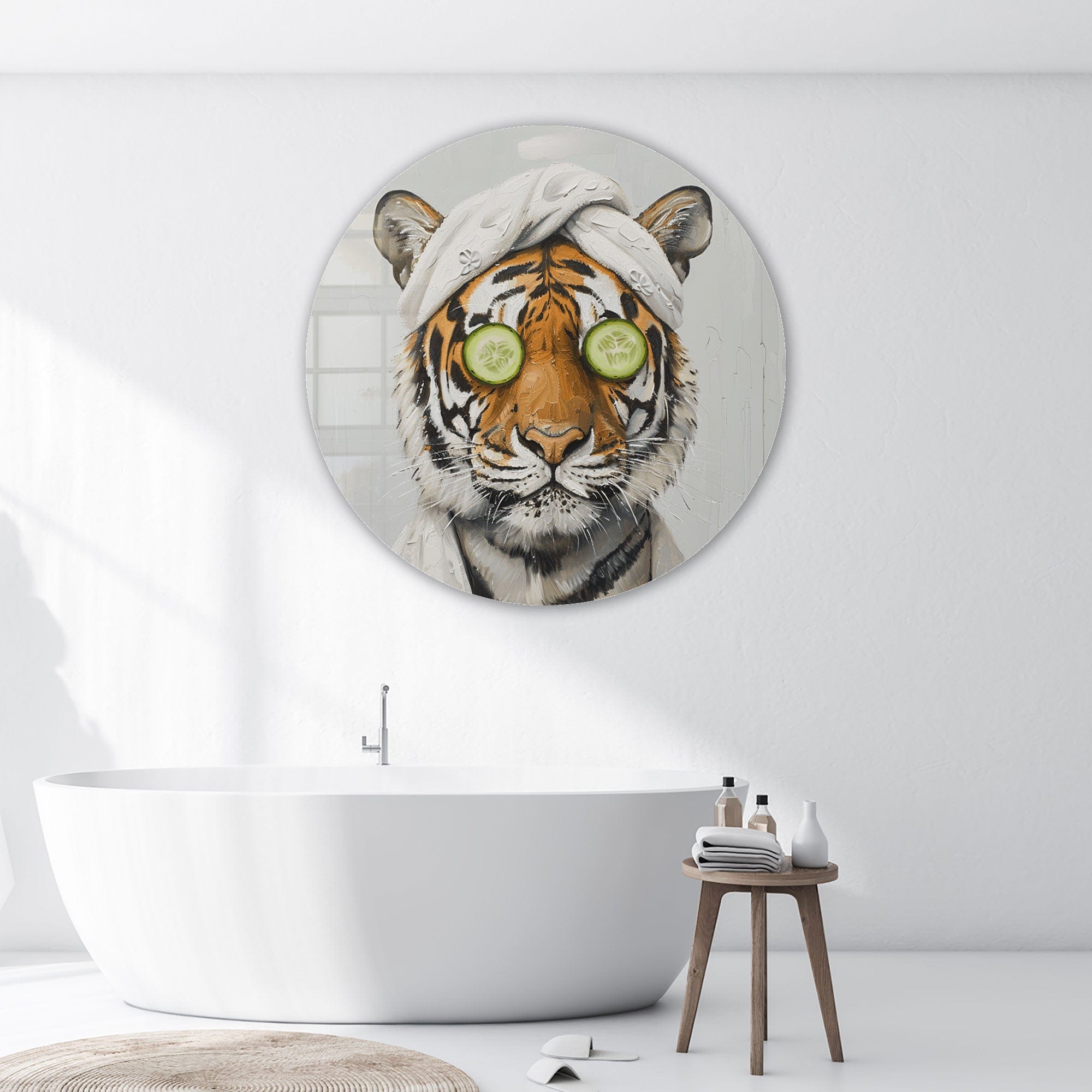 Tiger Zen Rounded Glass Wall Art - Elegant Home Decor for Living Room, Bedroom & Office - Perfect for Meditation Spaces & Modern Interiors