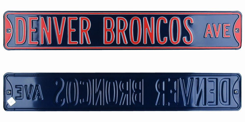 Denver Broncos NFL Street Sign - Authentic Steel Licensed 36x6 Inches - Navy & Orange Team Colors - Perfect for Game Room, Man Cave, or Sports Bar Decor