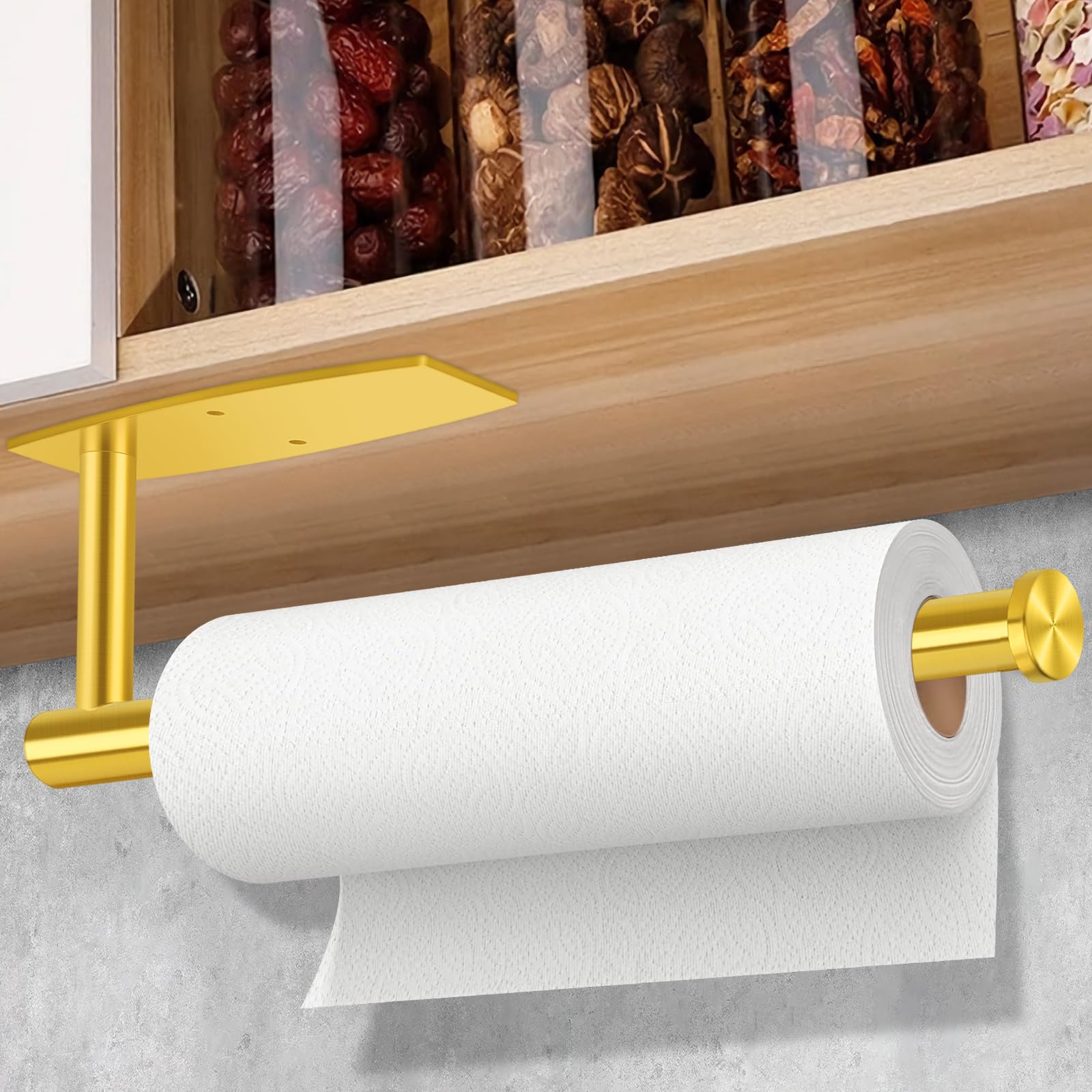 Stainless Steel Under Cabinet Paper Towel Holder - Wall Mount & Self Adhesive Kitchen & Bathroom Paper Towel Roll Rack - Space Saving Solution for Easy Access While Cooking or Cleaning