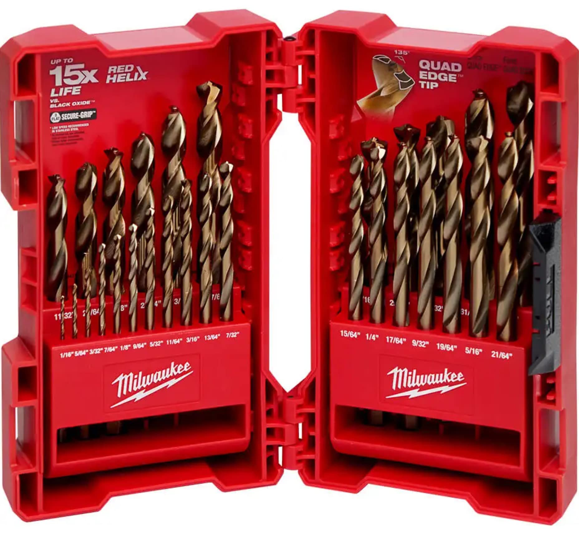 Milwaukee 29-Piece Cobalt Red Helix Drill Bit Set for Metal - High-Speed Steel Drill Bits for Hardened Steel, Stainless Steel & Cast Iron - Perfect for Construction, Metalworking & DIY Projects