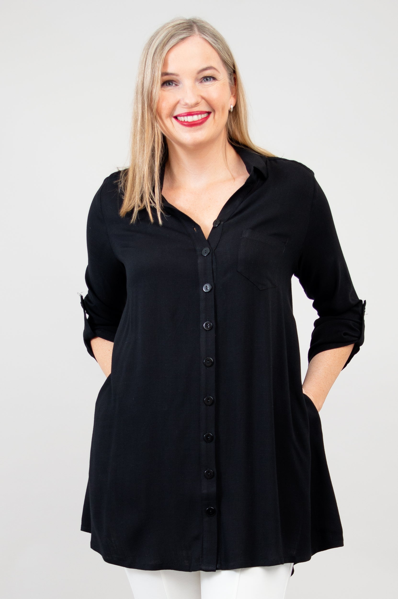 Celine Women's Black Linen Bamboo Blouse - Elegant & Breathable Top for Office, Party & Casual Wear