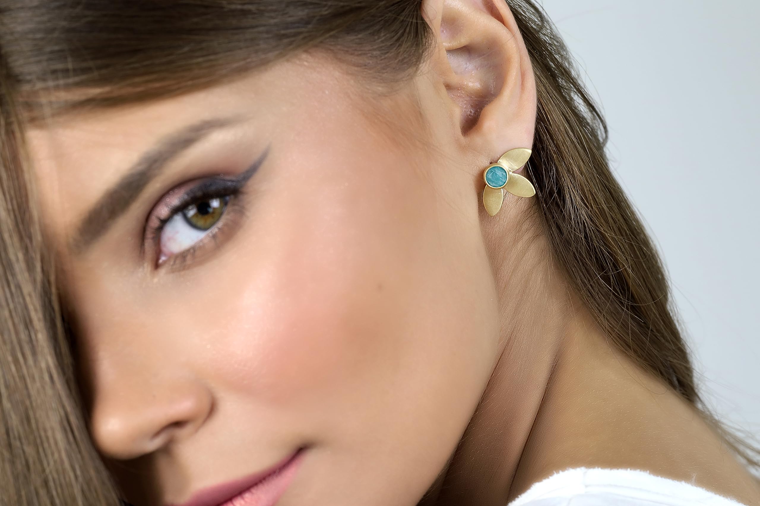 Handmade Gold Amazonite Stud Earrings for Women - Delicate Marquise Leaf Design with Natural Gemstone | Elegant Jewelry Gift for Birthday, Anniversary & Special Occasions