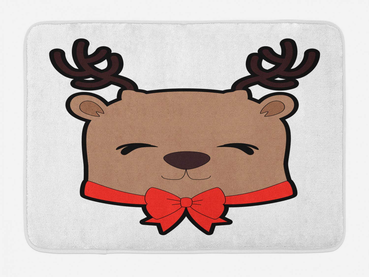 Ambesonne Christmas Bath Mat - Non-Slip Plush Bathroom Rug with Smiling Reindeer Head Design, 30x20 Inches, Pale Brown Vermilion - Perfect Holiday Decor for Bathroom, Kitchen or Entryway