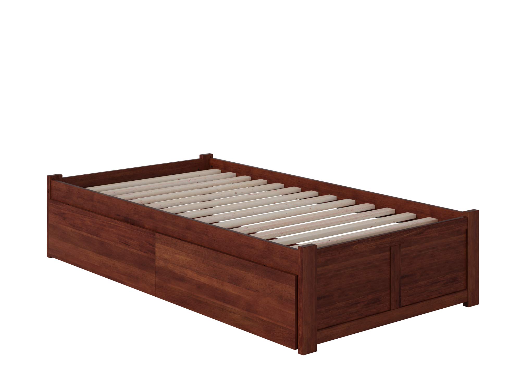 AFI Concord Twin Size Platform Bed with Footboard & Storage Drawers in Walnut - Space-Saving Bedroom Furniture for Kids, Teens & Small Rooms