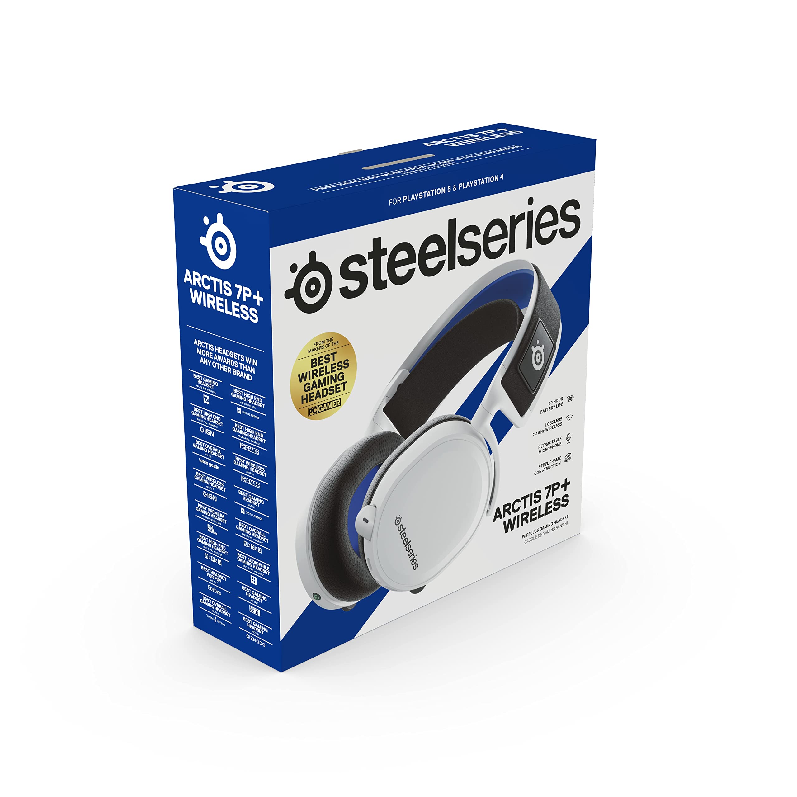 SteelSeries Arctis 7P+ Wireless Gaming Headset with Noise-Canceling Mic - Compatible with PS5, PS4 & PC - White (Renewed) - Perfect for Competitive Gaming & Immersive Audio Experience