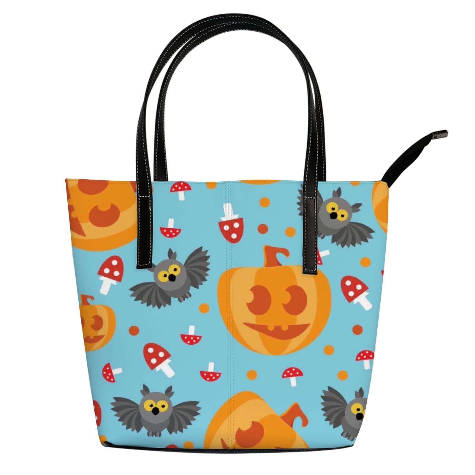 Stylish Yellow Halloween Owl Pumpkin Tote Bag for Women - Cute Kawaii Leather Crossbody Handbag with Zipper | Perfect for Work, Travel & Everyday Use