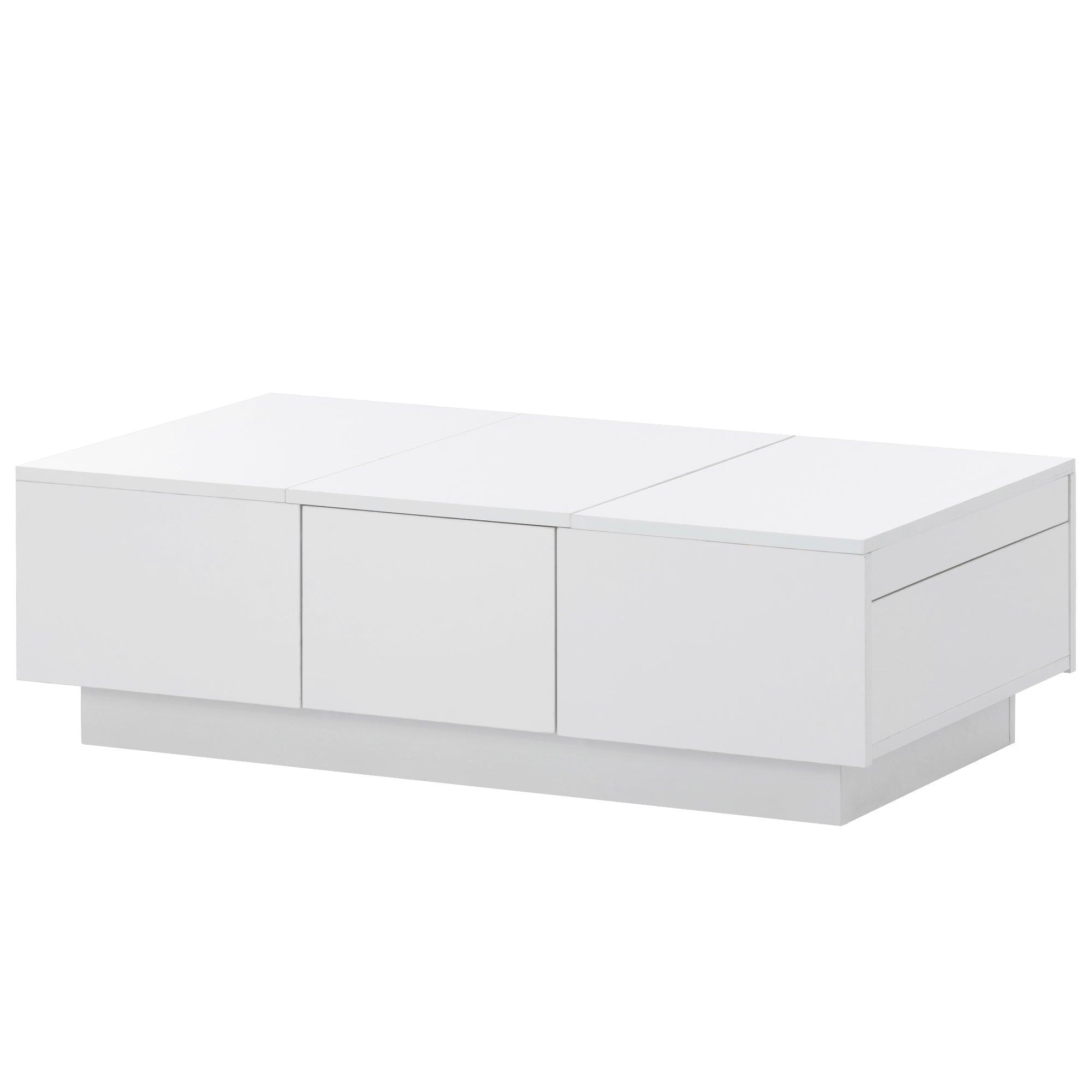 White Extendable Coffee Table with 2 Large Hidden Storage Compartments & 2 Drawers - High Gloss Center Table with Sliding Top for Living Room (39.3