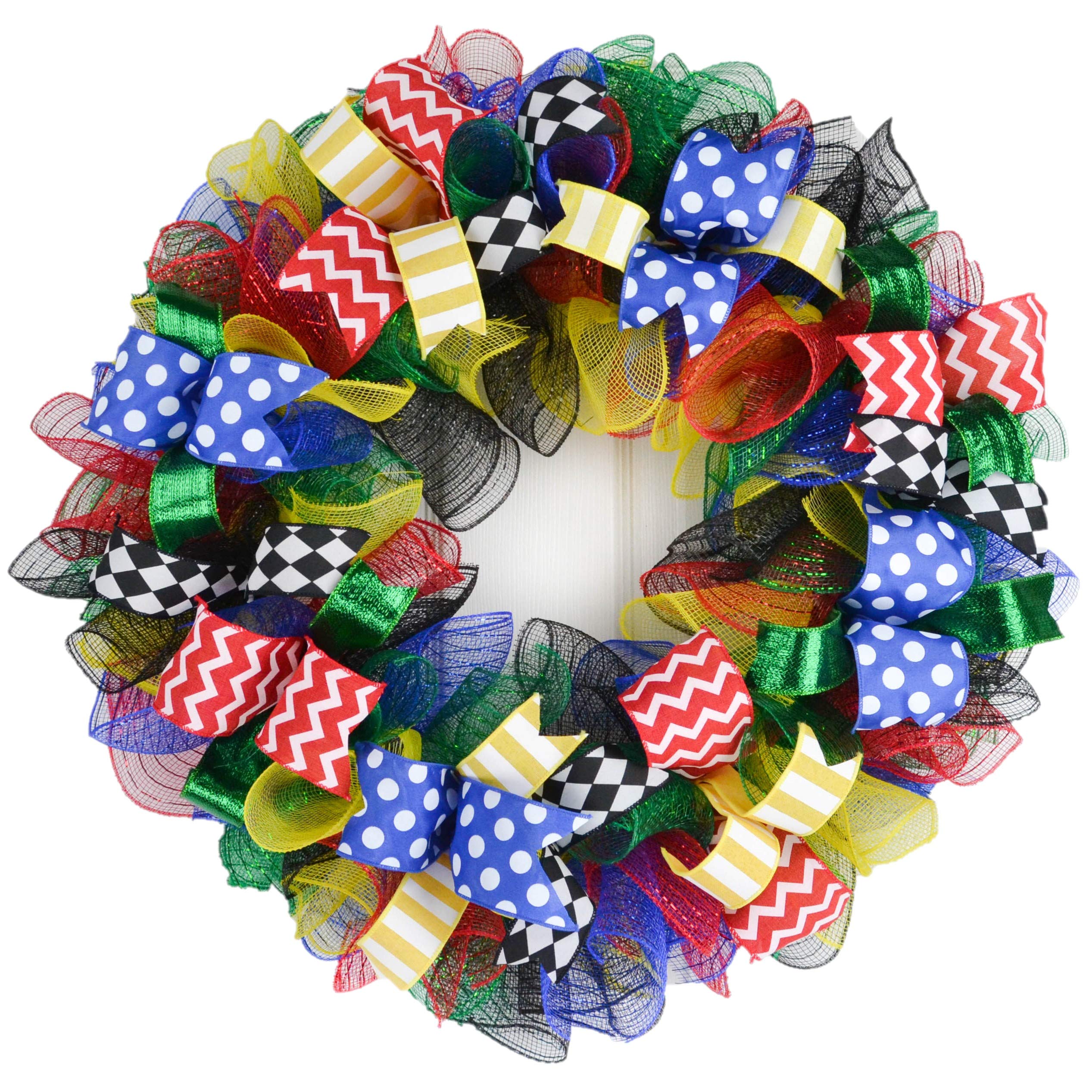 Vibrant Primary Color Mesh Wreath for Birthday Party Decor - Red, Blue, Green & Yellow Front Door Wreath - Perfect Art Teacher Appreciation Gift | Ideal for Classroom, Home & Holiday Door Decorations