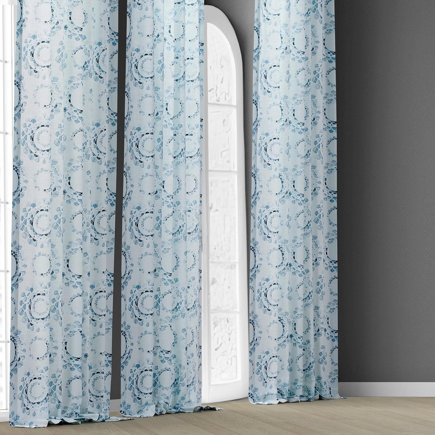 Light Blue Abstract Textured Printed Cotton Curtains - Modern Droplets Design Window Drapes for Living Room & Bedroom Decor