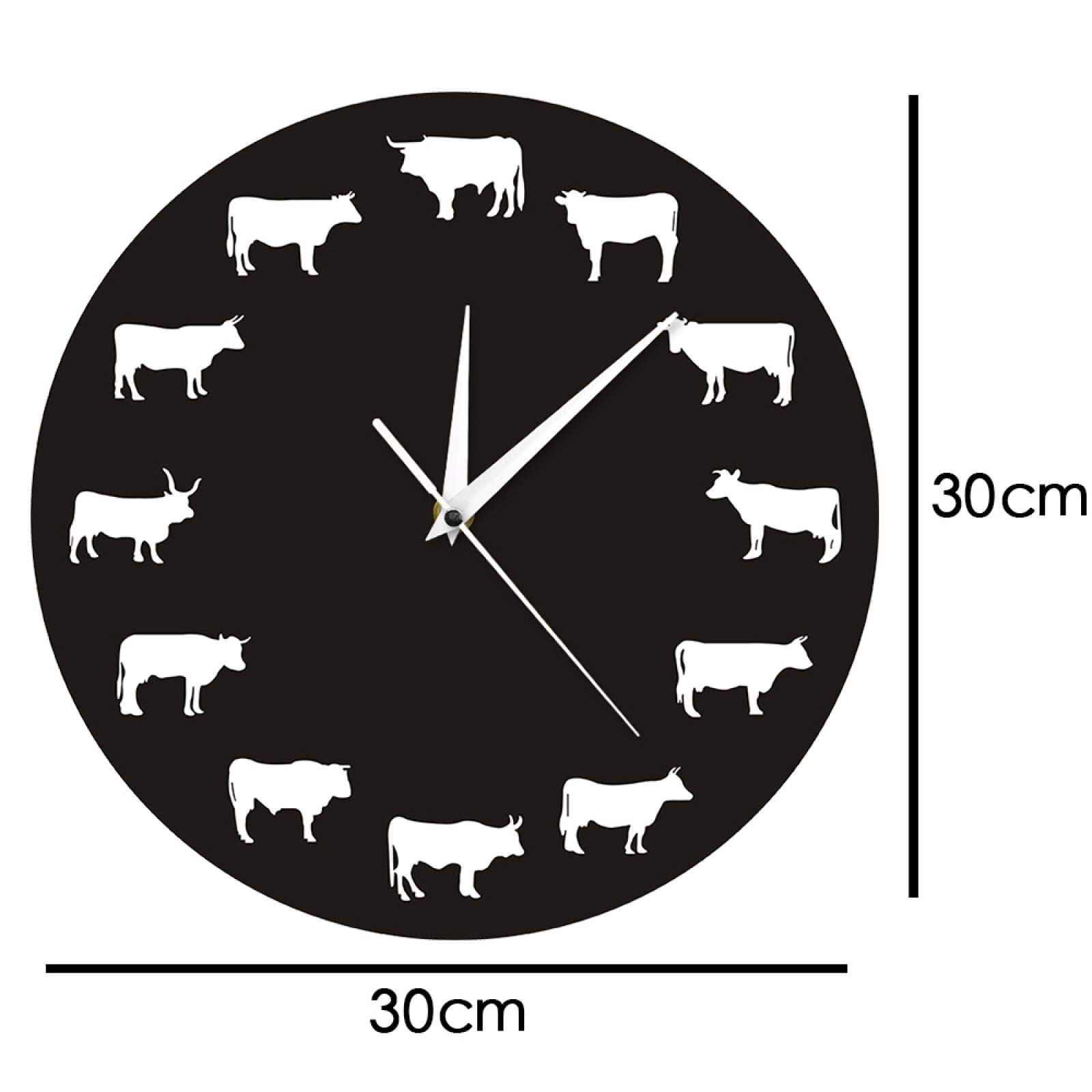 Farmhouse Wall Clock with Farm Animals - Bison, Highland Cow, Bull & Buffalo Design - Rustic Bedroom Wall Decor - Large Decorative Hanging Clock for Living Room, Kitchen, Office (12 Inch)