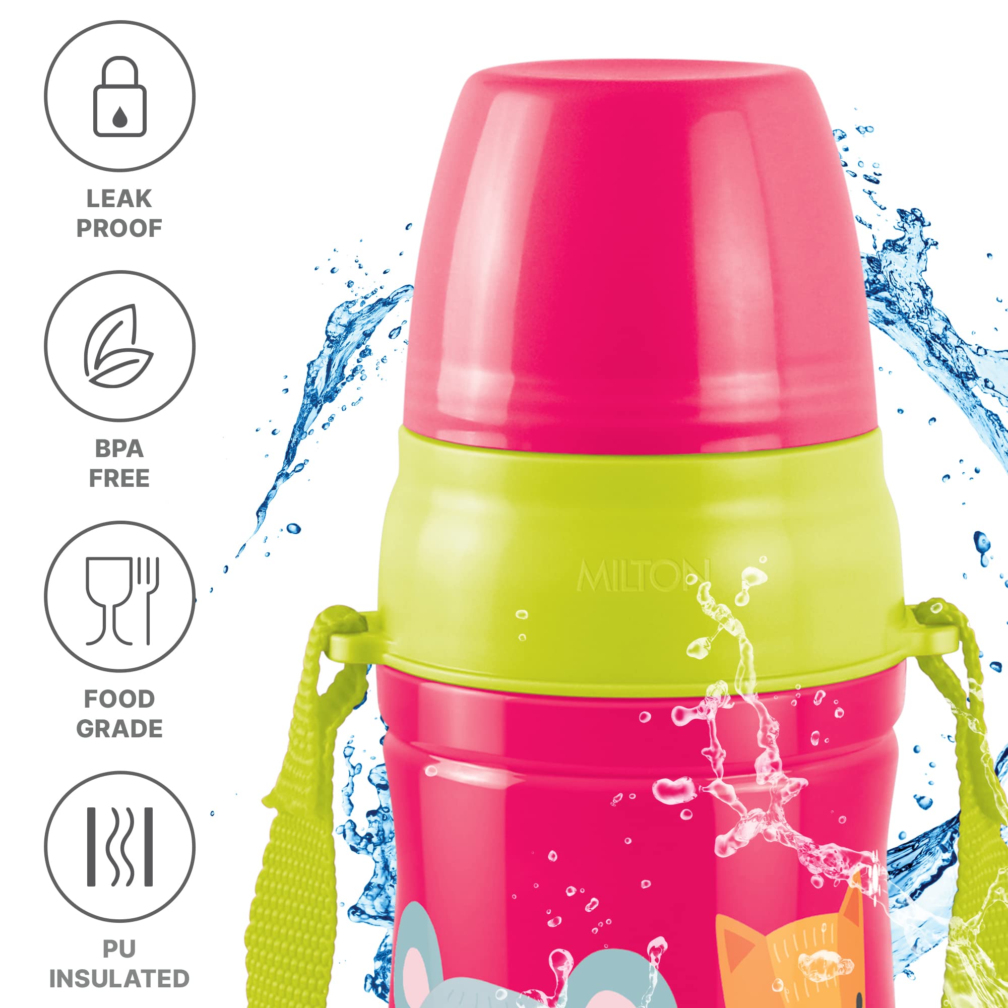 Milton Kool Cheer 400 Kids Insulated Water Bottle with Straw - 390ml, BPA Free, Leak Proof, Food Grade Plastic - Perfect for School, Picnics, Sports & Outdoor Activities (Red)