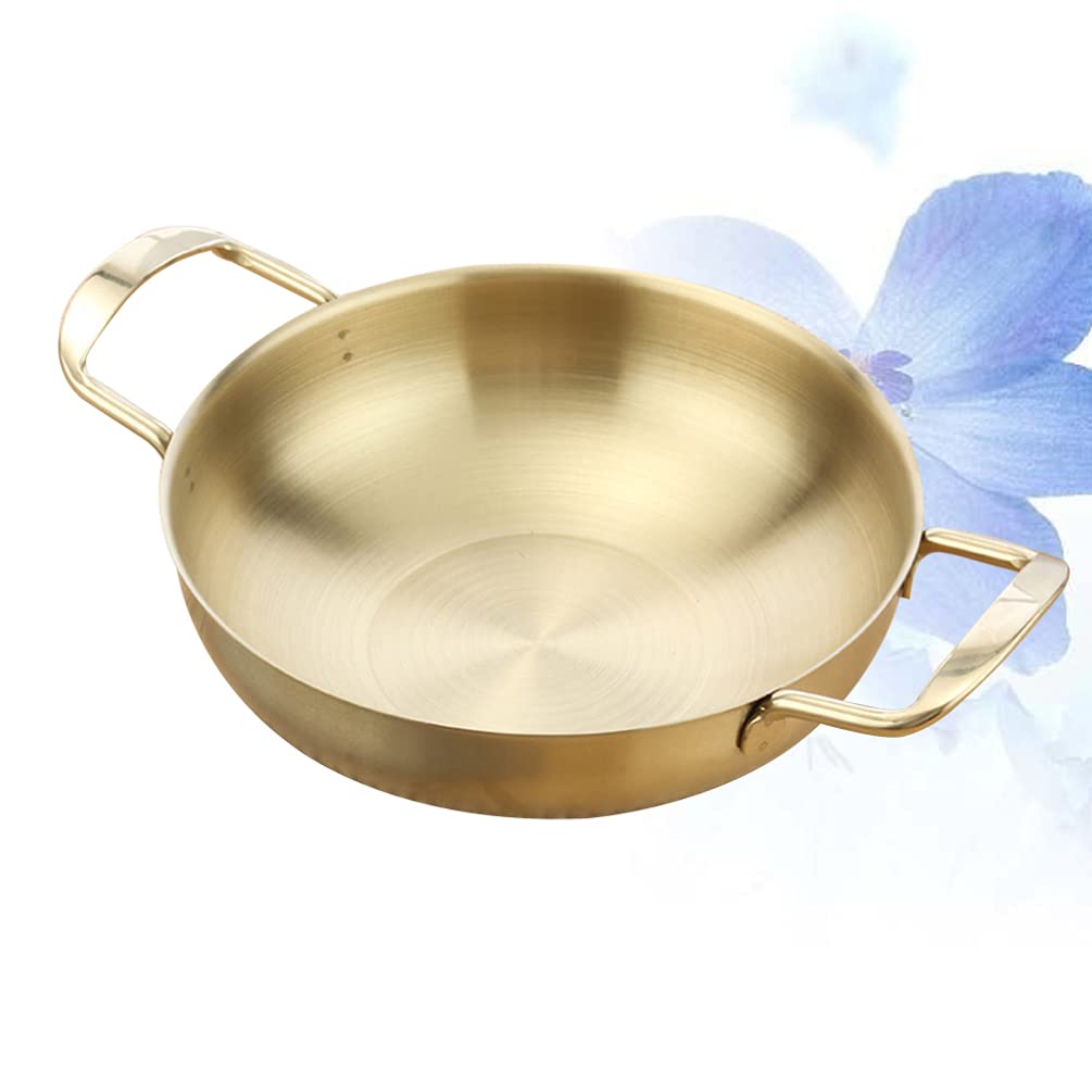 Premium Stainless Steel Frying Pan Skillet with Lid - 20cm Non-Stick Carbon Steel Wok for Searing & Stir-Frying - Golden Cookware Set for Professional & Home Kitchen Use