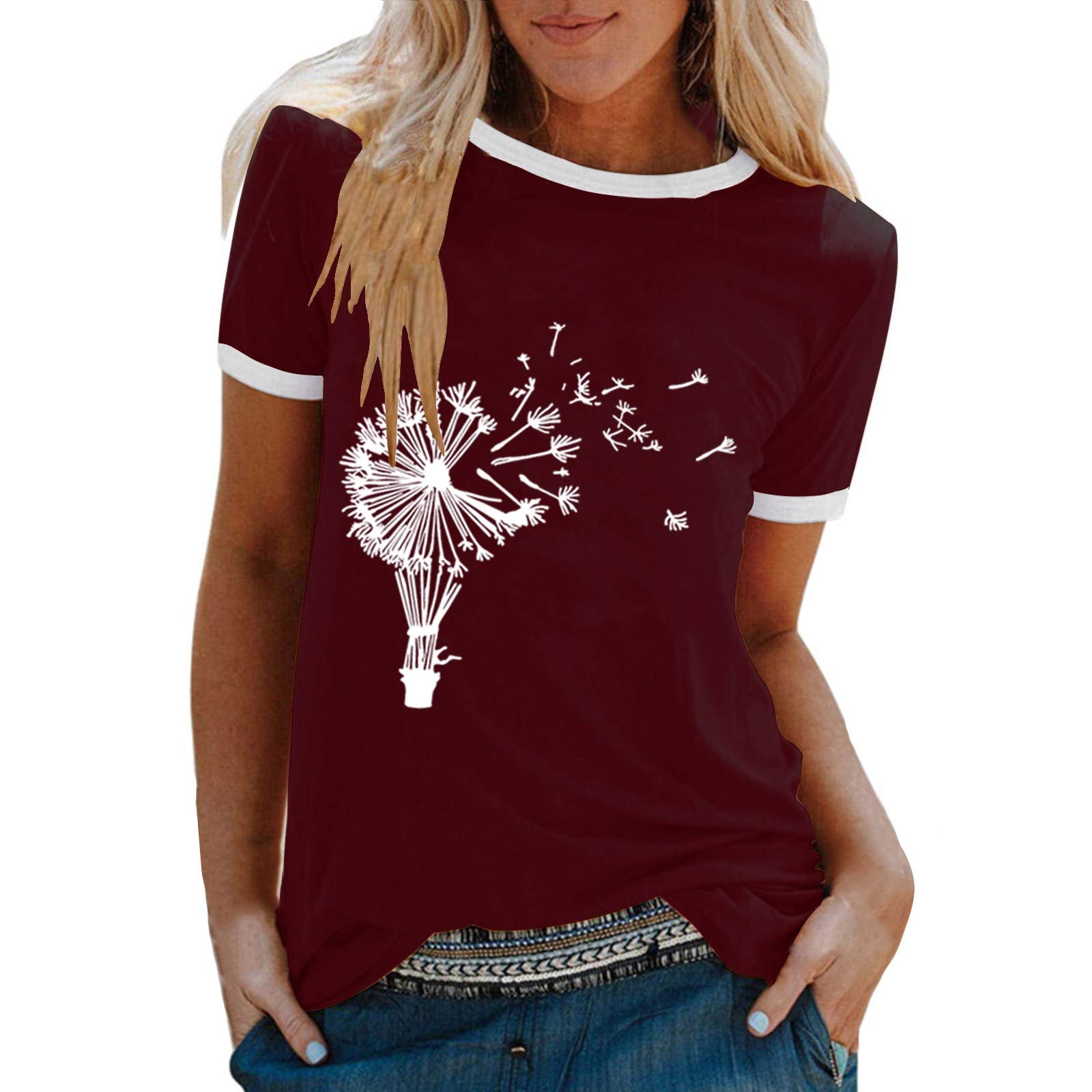 Women's Loose Fit Short Sleeve O-Neck Casual T-Shirt - Soft Printed Pullover Blouse in Black (Small) - Perfect for Everyday Wear, Weekend Outings & Summer Fashion