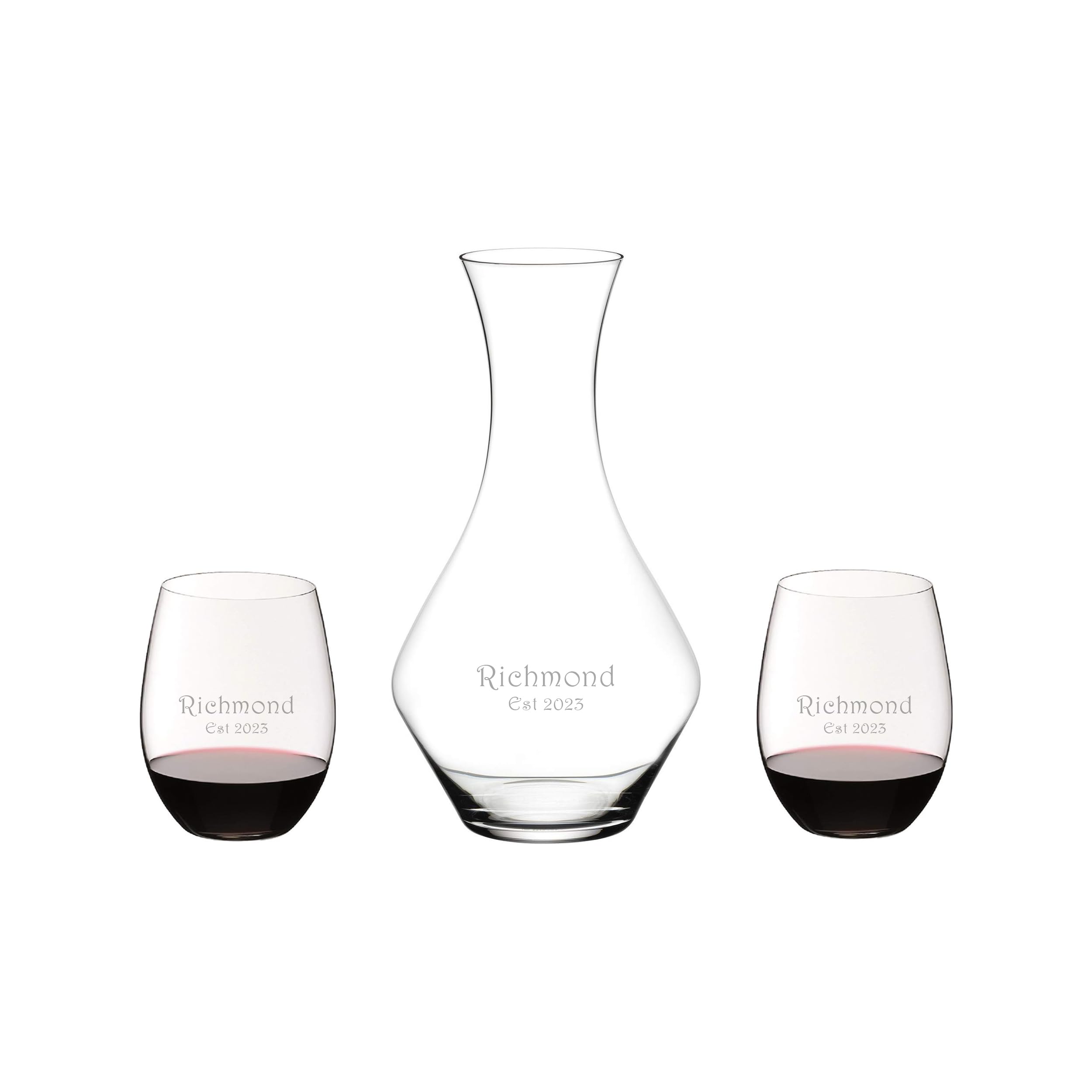 Riedel Personalized 37oz Cabernet Decanter Set with Engraved Crystal Wine Decanter & 2 O Cabernet/Merlot Wine Glasses - Perfect for Home Bar, Wine Tasting & Gifts for Wine Enthusiasts