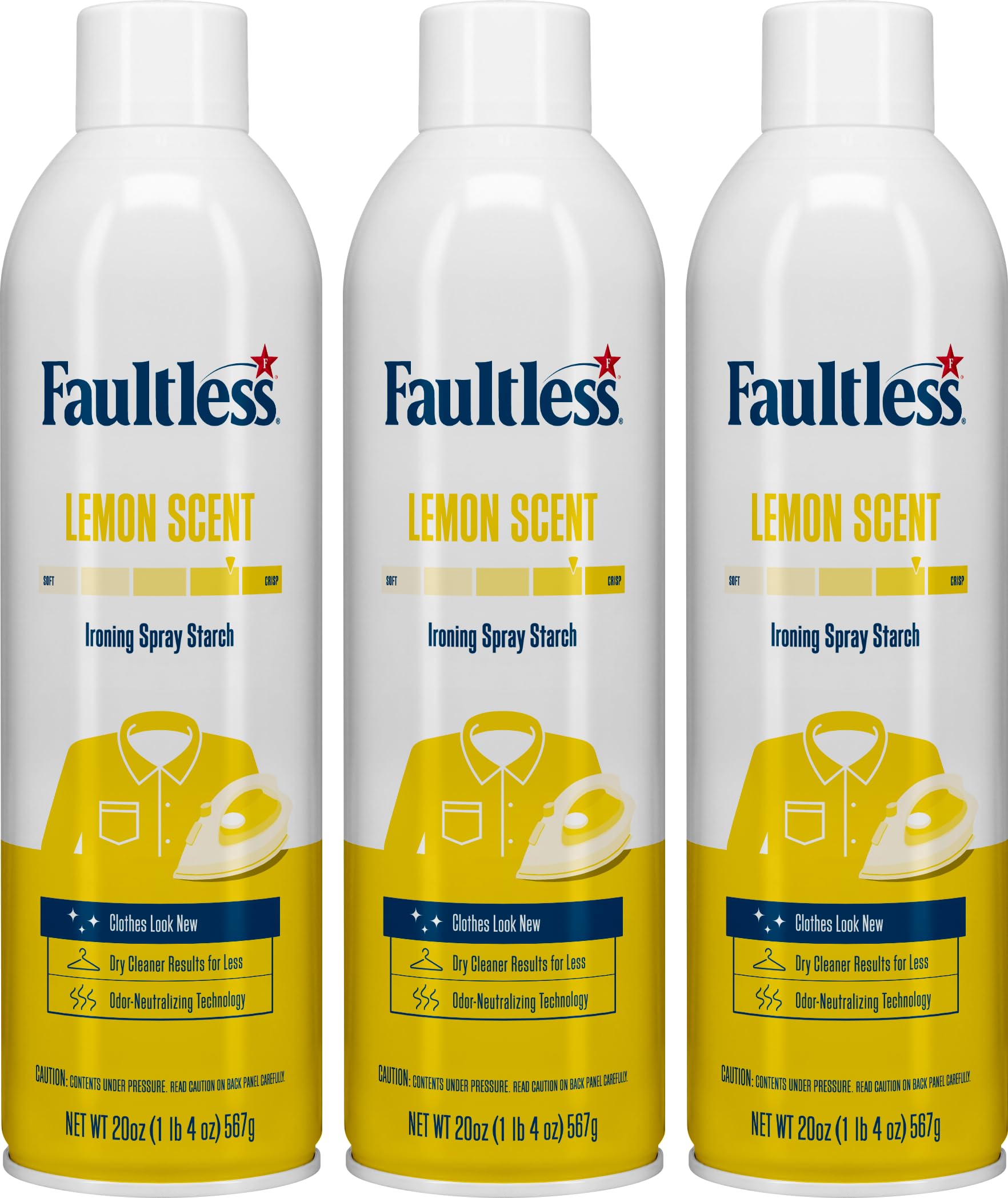 Faultless Lemon Laundry Starch Spray - 20 oz (Pack of 3) | Lemon Scented Spray Starch for Clothes & Fabric | Smooth Ironing, No Residue | Perfect for Crisp Shirts, Dresses & Table Linens