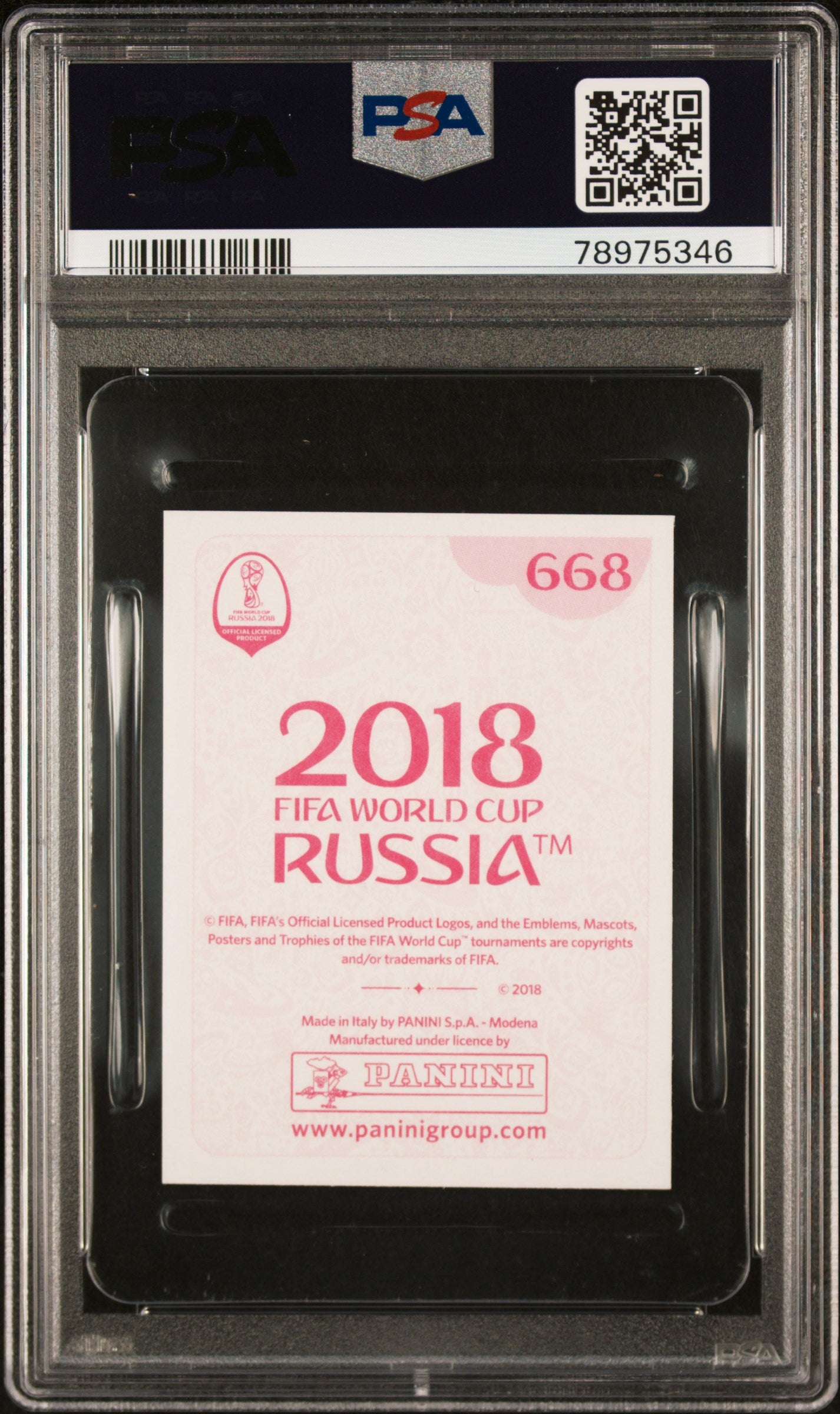 Panini Pele Pink Back Sticker #668 PSA 8 - 2018 FIFA World Cup Collectible - Perfect for Soccer Memorabilia Collections & Sports Fan Displays