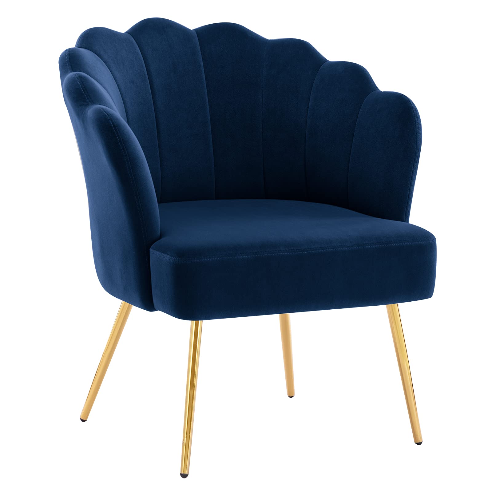 DUHOME Velvet Upholstered Accent Chair with Golden Metal Legs - Comfortable Makeup Vanity Chair, Desk & Reception Chair for Living Room, Bedroom, Office - Perfect for Home Decor, Guest Seating & Beauty Stations (Blue)