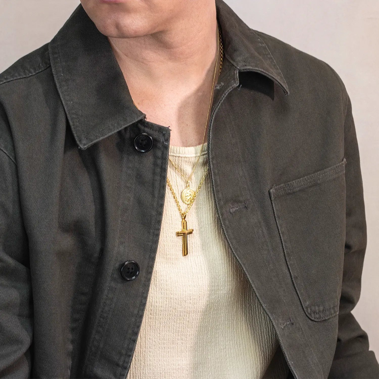 Men's 14K Gold Plated Heavy Cross Pendant Necklace for Men - Religious Jewelry Gift for Baptism, Confirmation & Everyday Wear