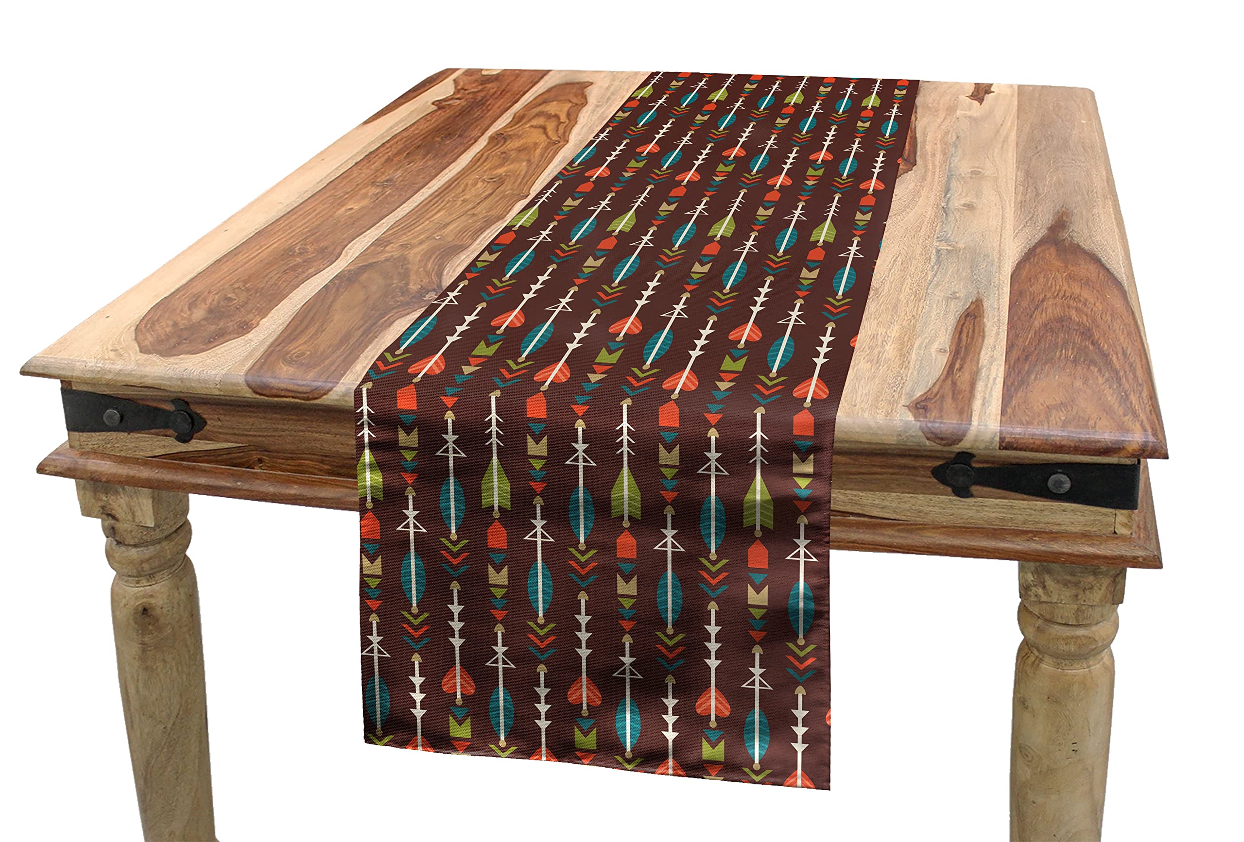 Ambesonne Arrow Table Runner - Colorful Abstract Geometric Design on Brown Background, 12