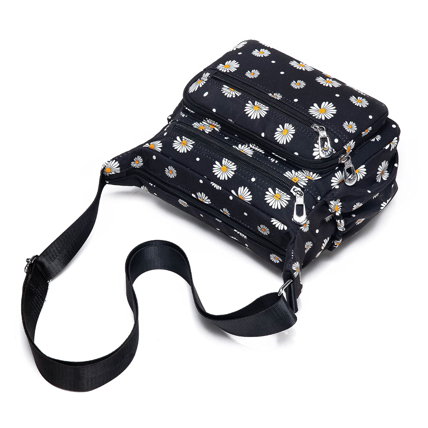 Stylish Nylon Floral Crossbody Bag for Women - Multi-Pocket Shoulder Purse with Adjustable Strap - Perfect for Travel, Shopping & Everyday Use