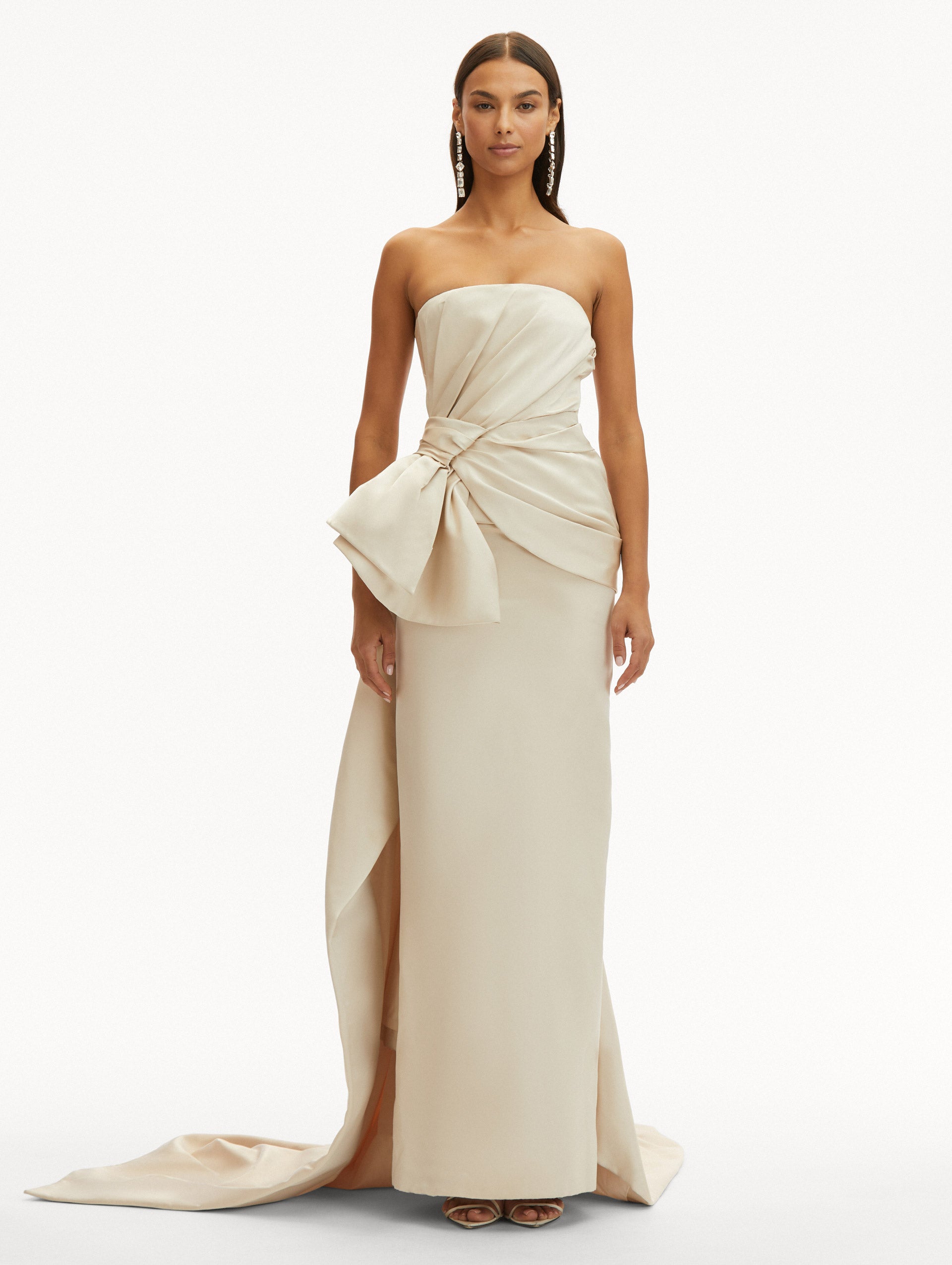 Elegant Bow Detailed Column Gown for Women - Perfect for Weddings, Proms & Formal Events