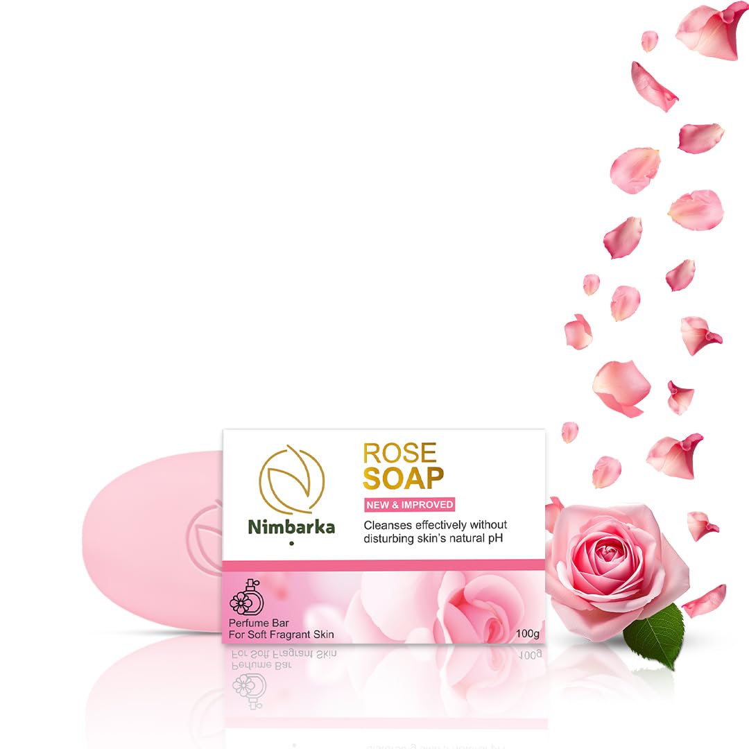 Nimbarka Rose Soap Bar - 100% Natural Moisturizing Bath Bar for All Skin Types | 4-Pack (100g Each) | Perfect for Dry Skin Care, Relaxing Bath & Spa Day Gifts