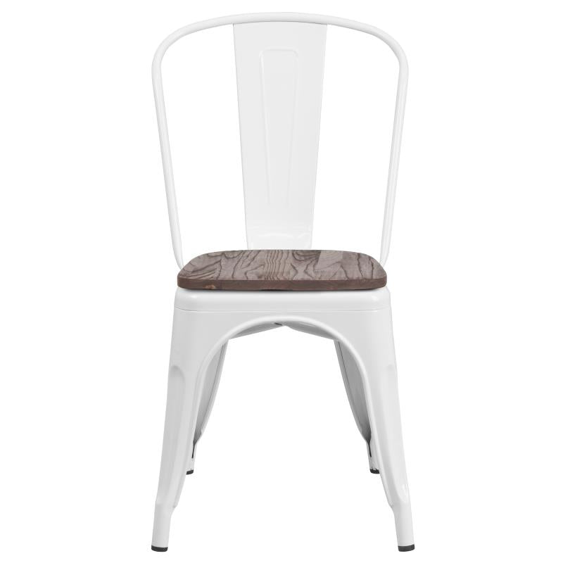 FLASH Perry Metal Stackable Chair with Wood Seat - Modern Dining Chairs for Kitchen, Restaurant, Cafe & Outdoor Use - Sturdy & Space-Saving Design