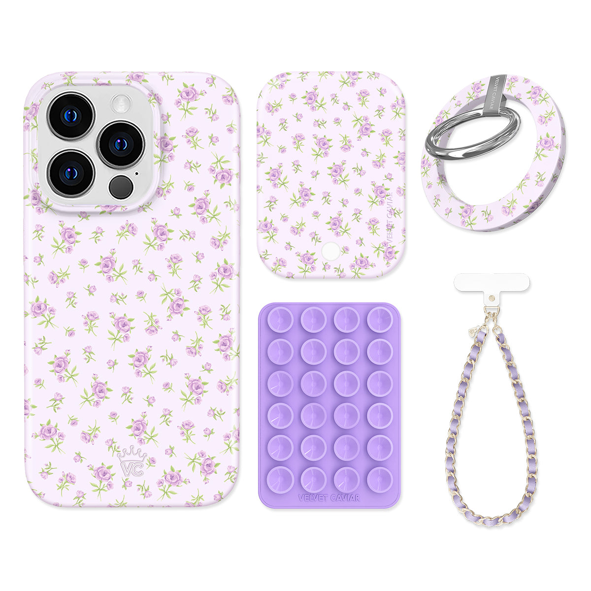 Dainty Lilac Floral iPhone Case with Grip - Elegant Phone Cover for iPhone 13/14/15 - Perfect for Everyday Use, Work, and Travel