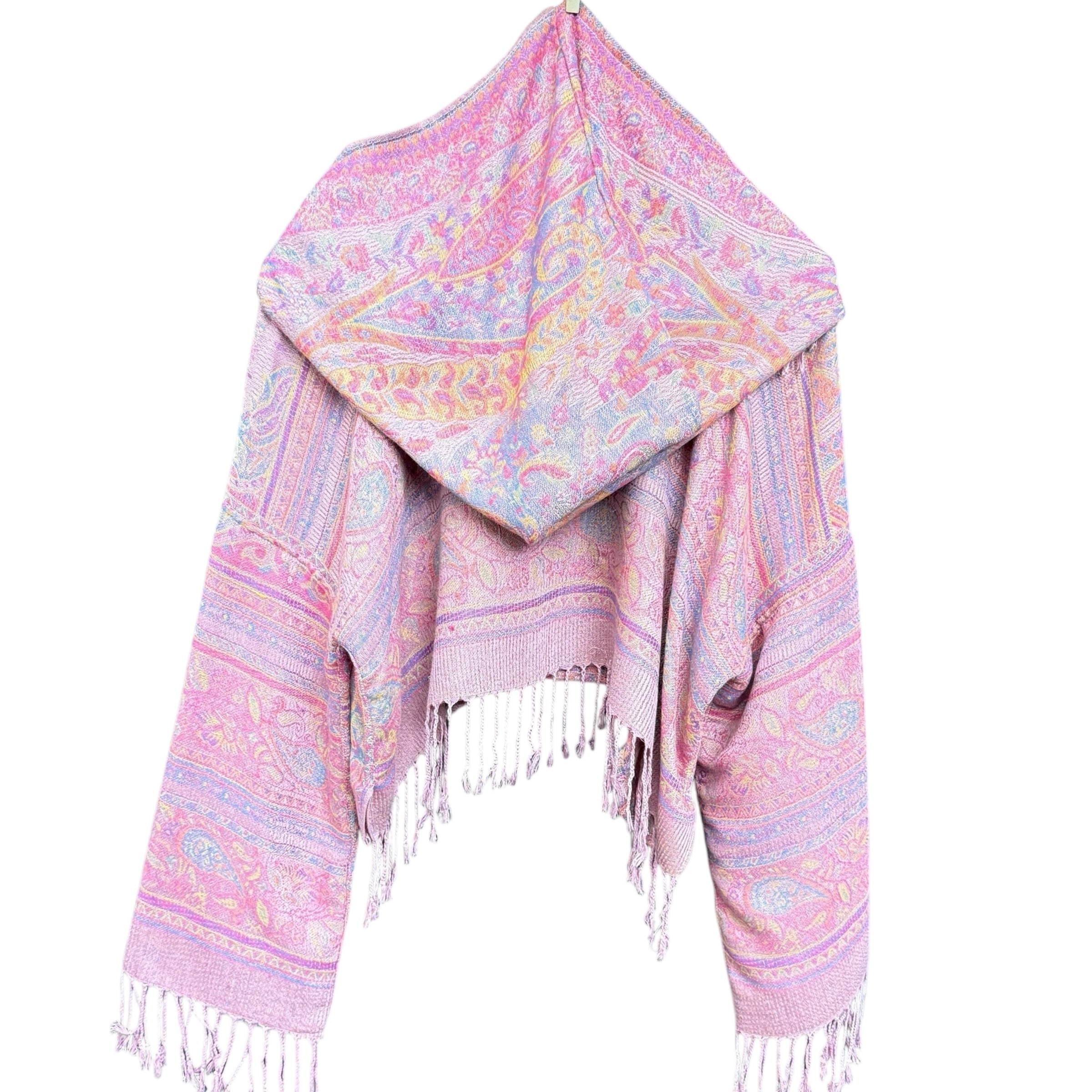 PASH LS CROP TOP - Pink Matrix Paisley Print Long Sleeve Women's Shirt | Fashion Tops for Casual Wear, Street Style & Festival Outfits