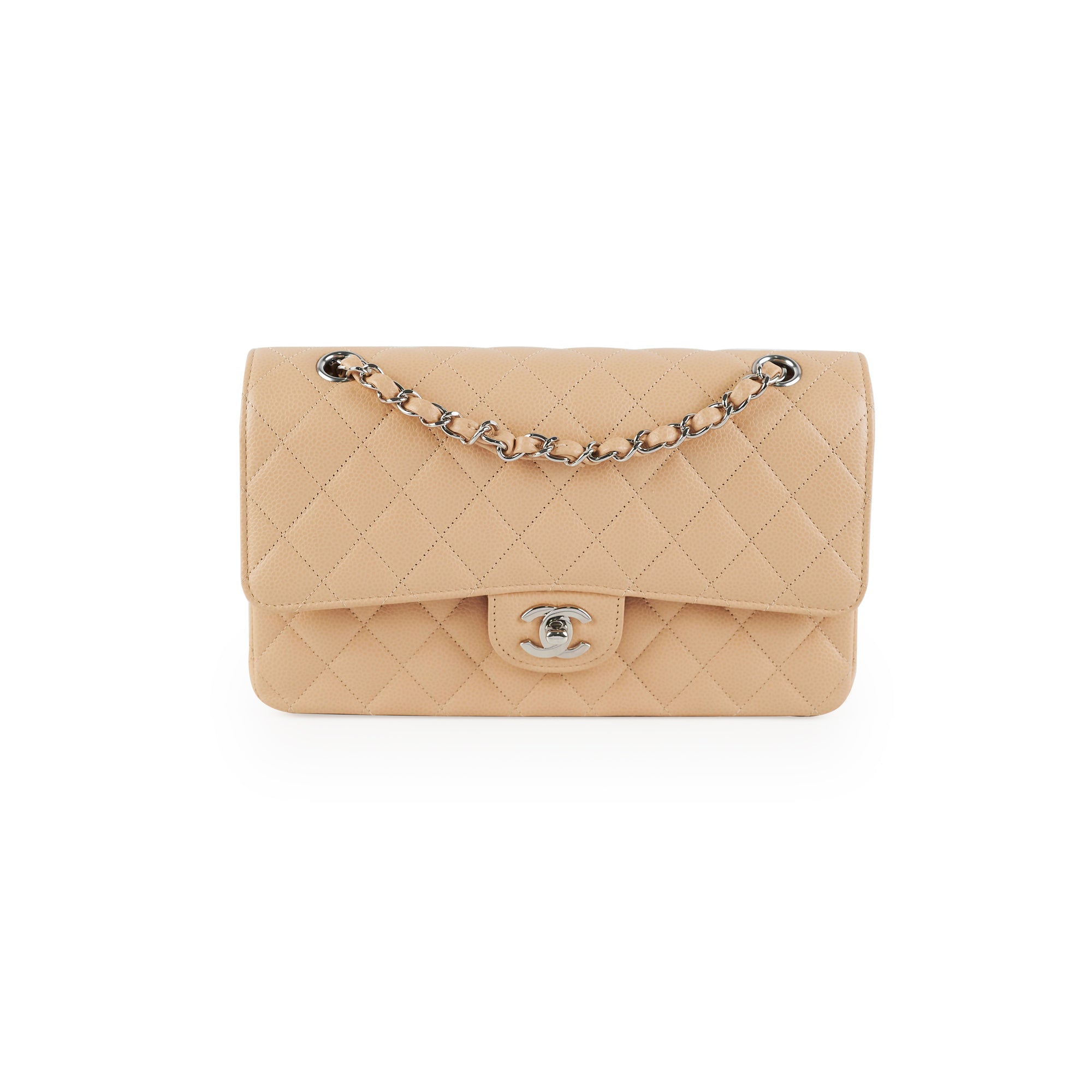 Chanel Classic Flap Bag Medium Size in Beige Caviar Leather with Microchip - 2022 Authentic Luxury Handbag for Women, Perfect for Parties, Work & Everyday Use