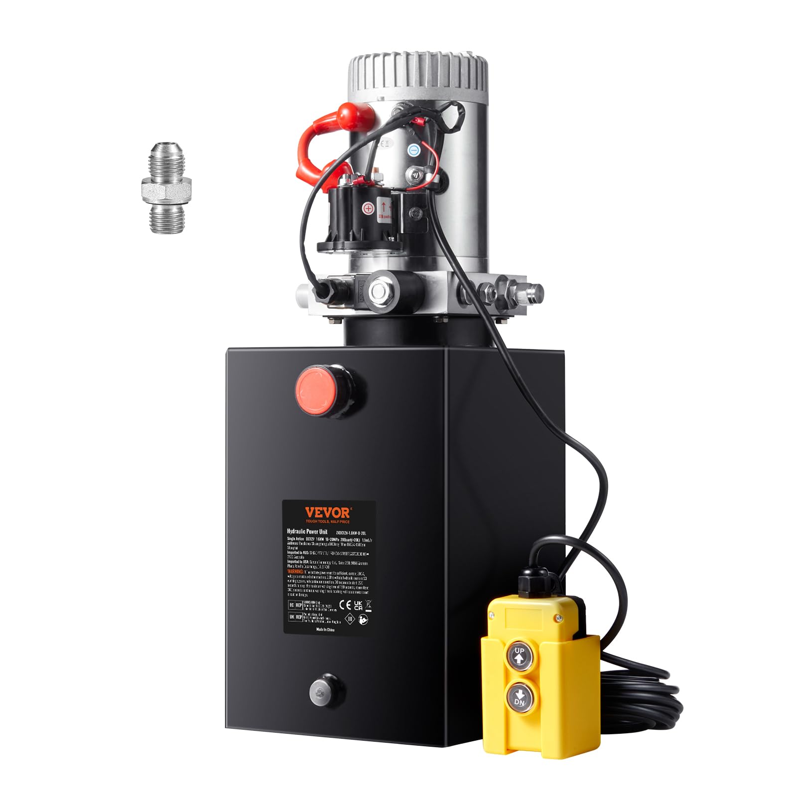 VEVOR 12V DC Hydraulic Pump - 19L Capacity, 3.44L/min Flow Rate, 22MPa Max Pressure - Single Action Hydraulic Control Unit for Car Hoists, Truck Lifts, Garage Equipment & Trailers - Ideal for Automotive Repair, Heavy Duty Lifting & Industrial Applications