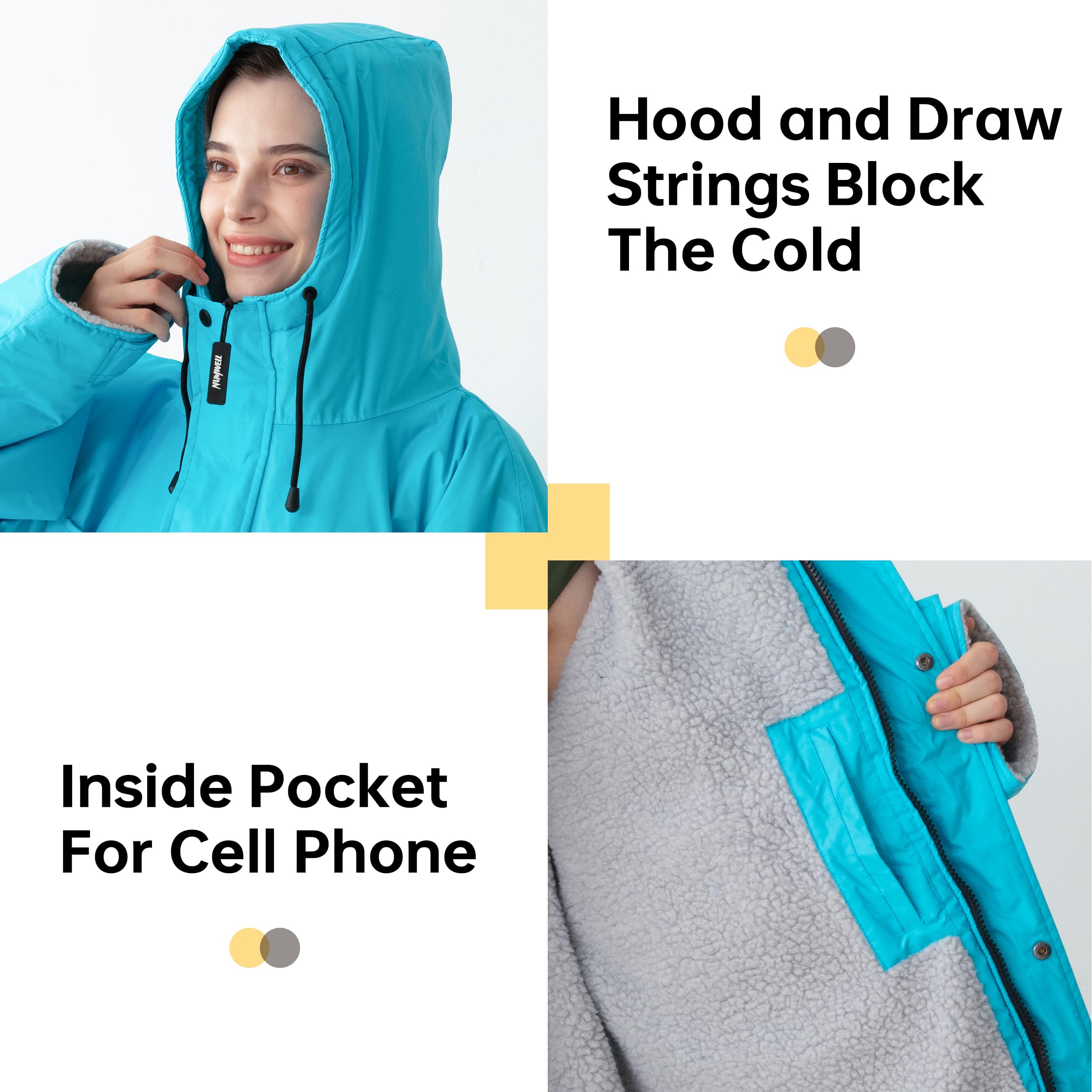 **Unisex Waterproof Swim Parka - Oversized Quick Dry Hooded Surf Poncho for Men & Women, Windproof Beach Changing Robe - Perfect for Swimming, Surfing & Outdoor Activities**