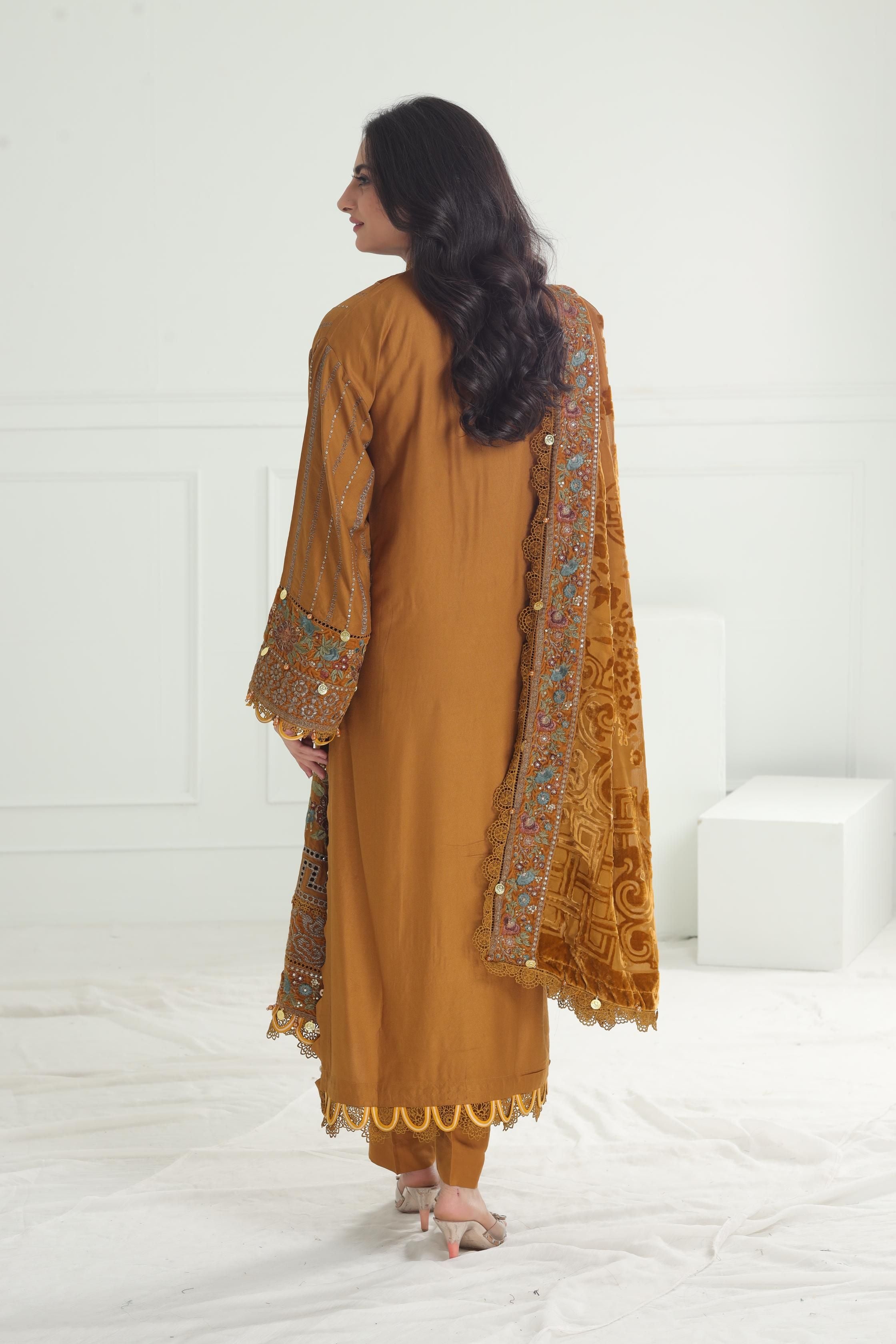 Maria B Winter Luxe Stitched Embroidered Dress - Elegant Party Gown for Women | Perfect for Holiday Parties, Weddings & Special Occasions