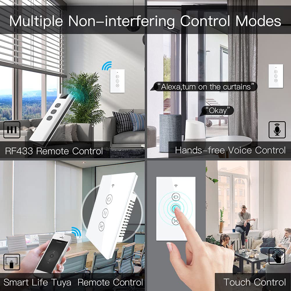 MOES WiFi Smart Curtain Switch - Motorized Roller Blinds Controller, Works with Alexa, Google Home & Tuya App - Remote Control for Smart Home Automation (Perfect for Living Room, Bedroom & Office)