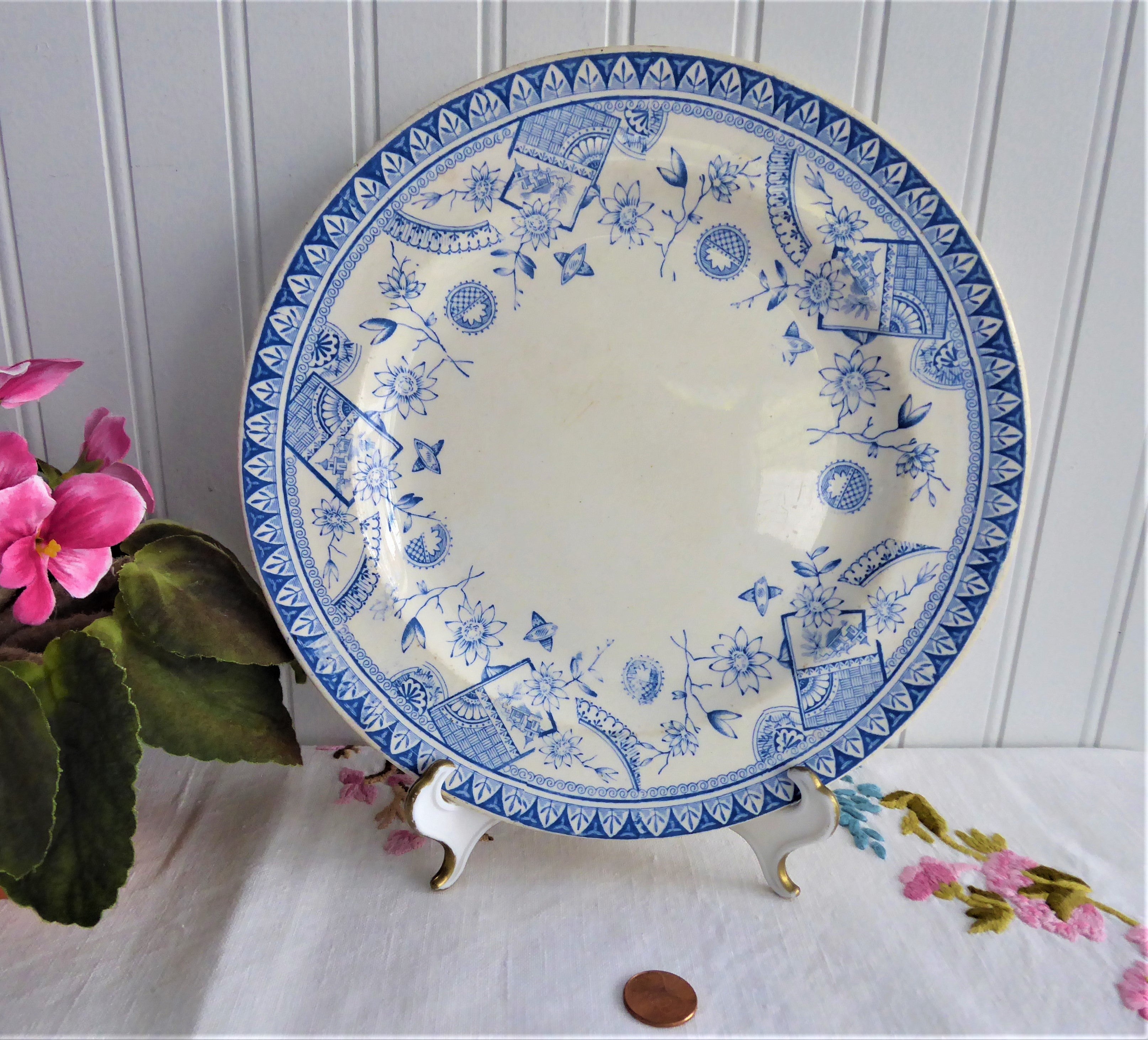 Vintage Aesthetic Movement Plate - Cairo Blue Transferware Dinnerware, 1880s Booths Japonesque Style | Perfect for Antique Collectors, Victorian Tea Parties & Home Decor