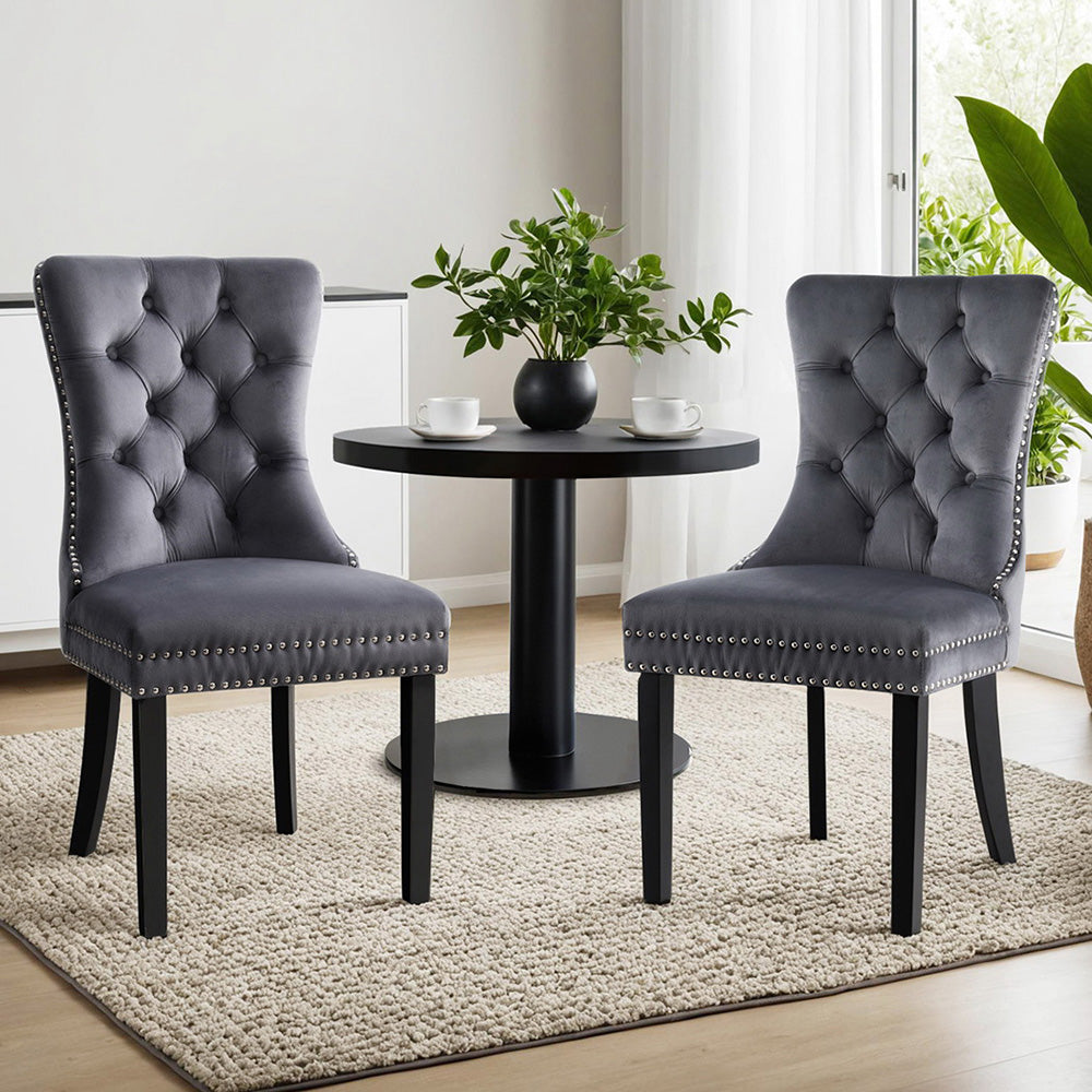 2 Pack Artiss Grey Velvet Dining Chairs - Modern Upholstered Side Chairs for Kitchen, Dining Room, Office & Small Spaces