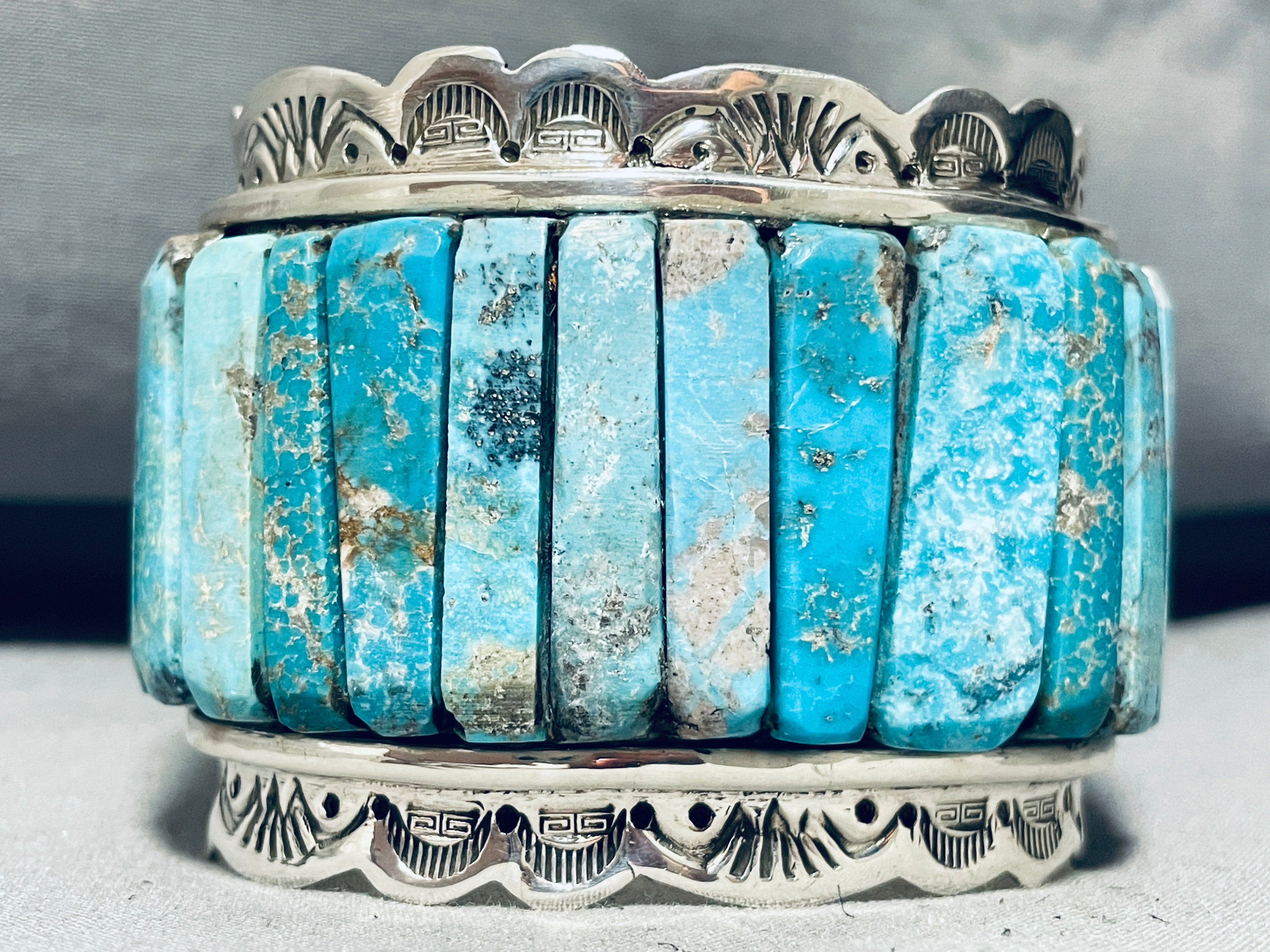 Authentic Navajo Sterling Silver Turquoise Inlay Bracelet - 158g Heavy Native American Jewelry for Women - Perfect for Boho Fashion, Gift Giving & Special Occasions